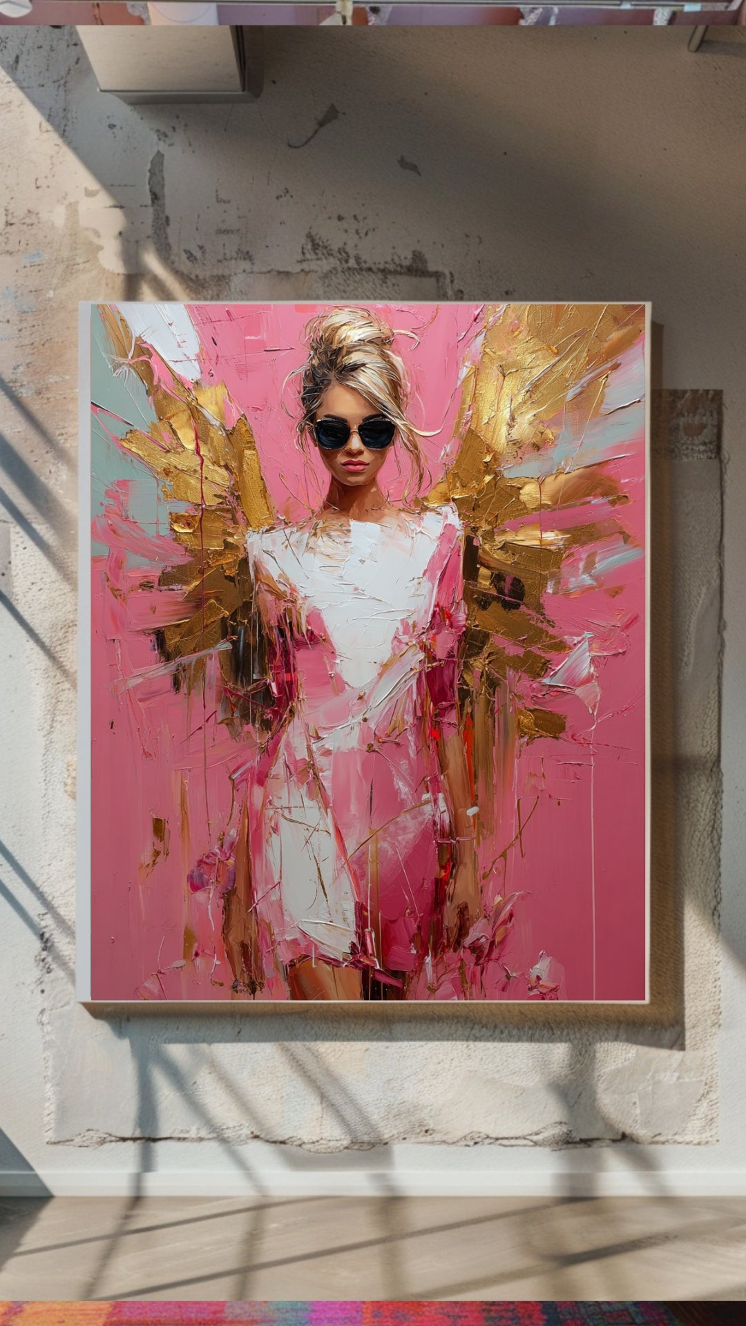 Moderner Engel in Pink und Gold – Trendige Engelkunst Poster Wandbild