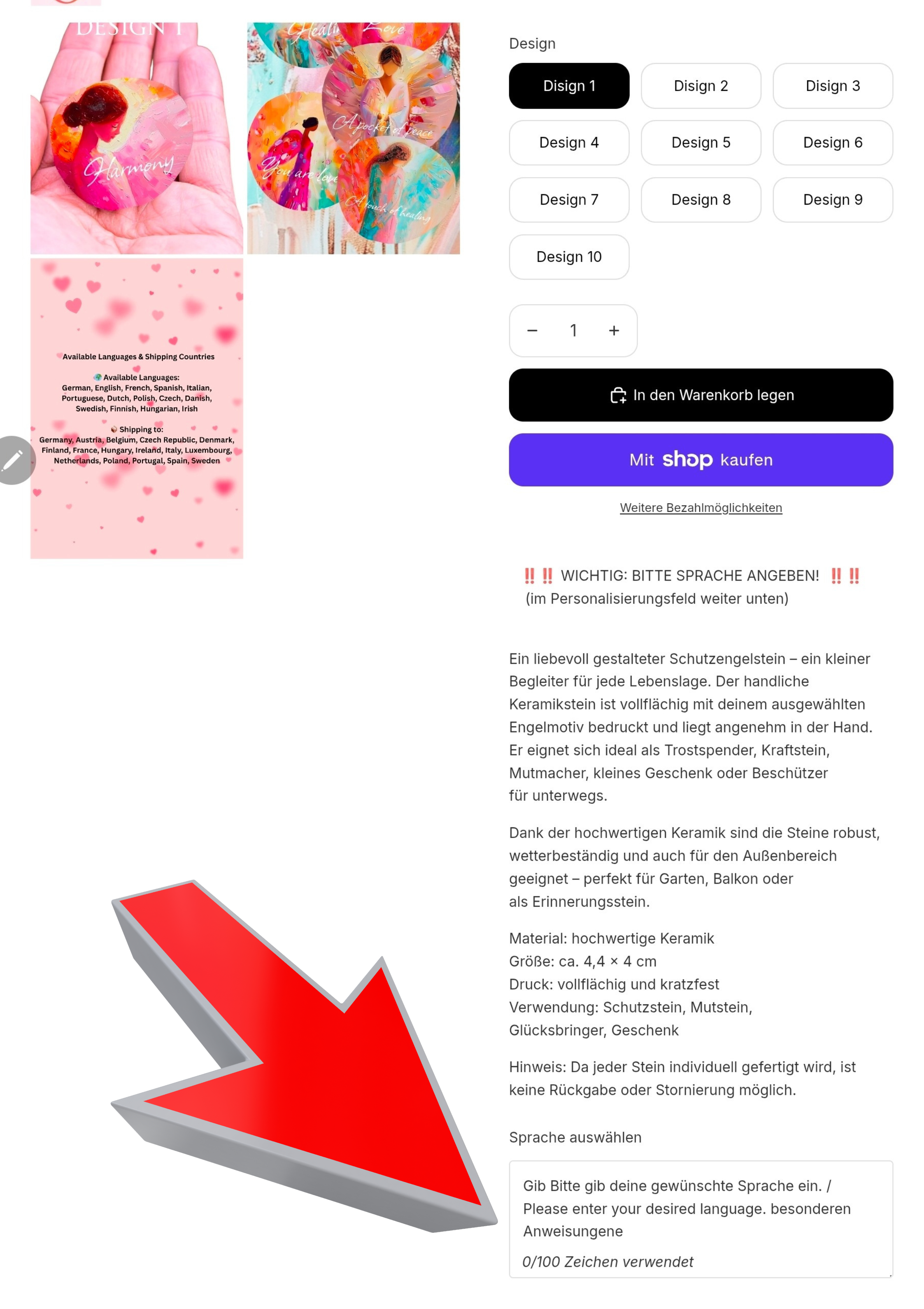 Schutzengel Seelenstein – in vielen Sprachen erhältlich – Wähle deine Sprache