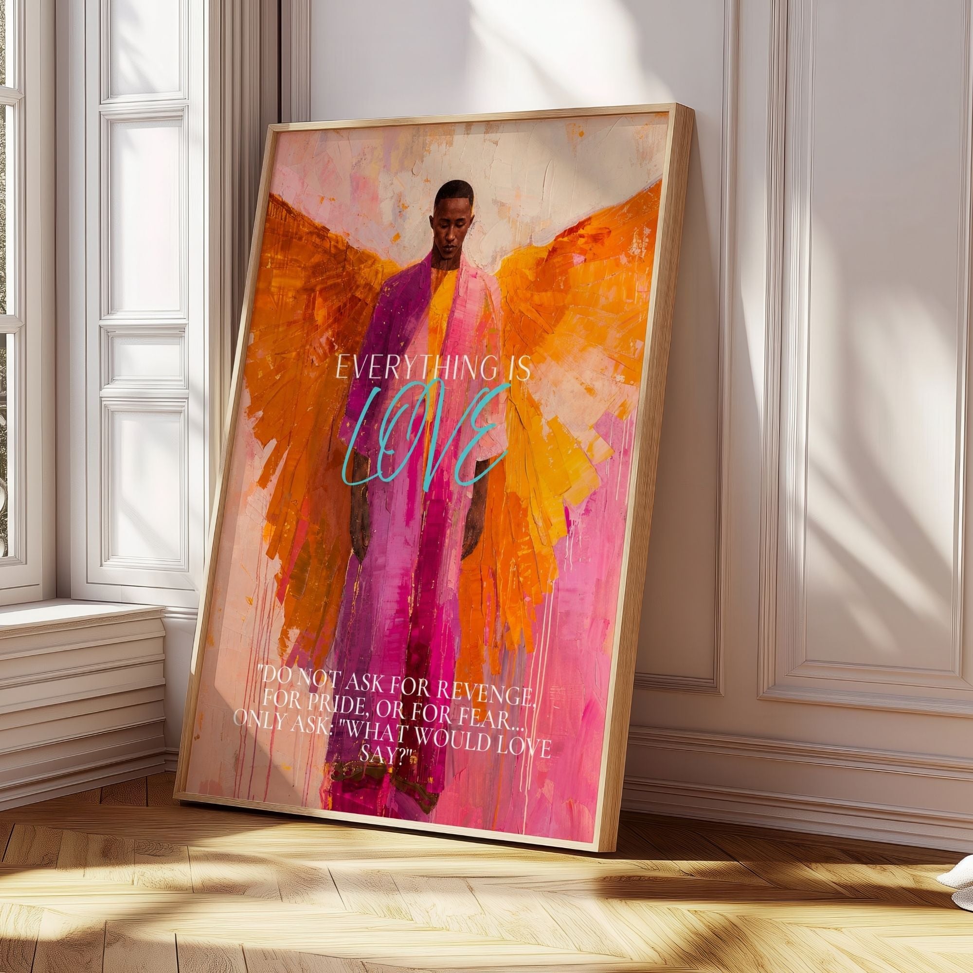 Everything Is Love – Inspirierendes spirituelles Poster mit Engelmotiv