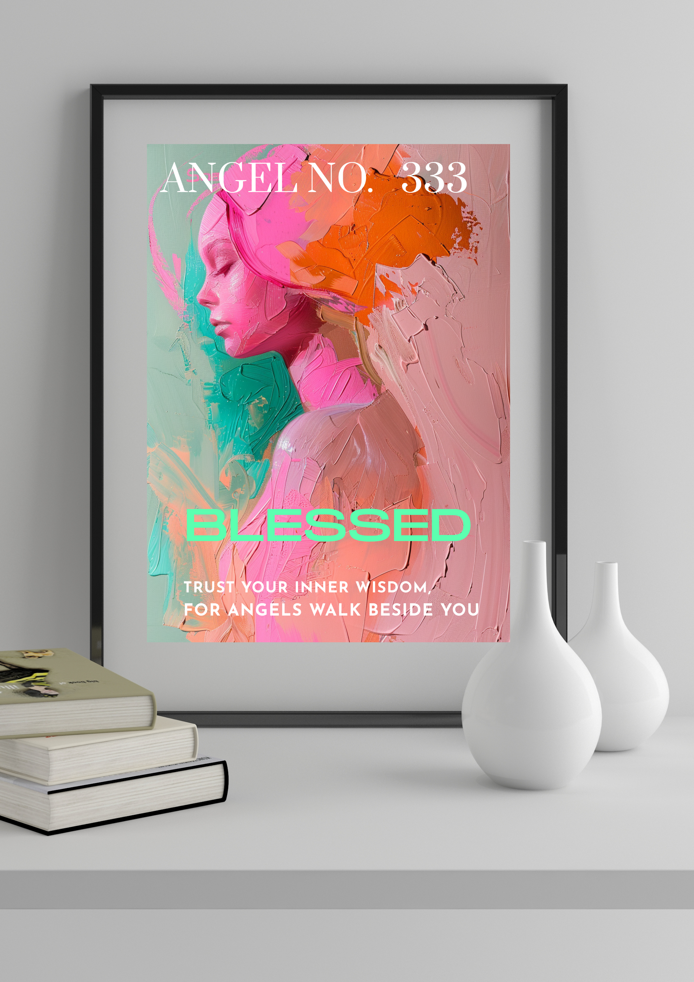 Engel Poster, Kunstwerk, Wanddruck, Engelszahlen, Affirmation, bunte Wanddeko