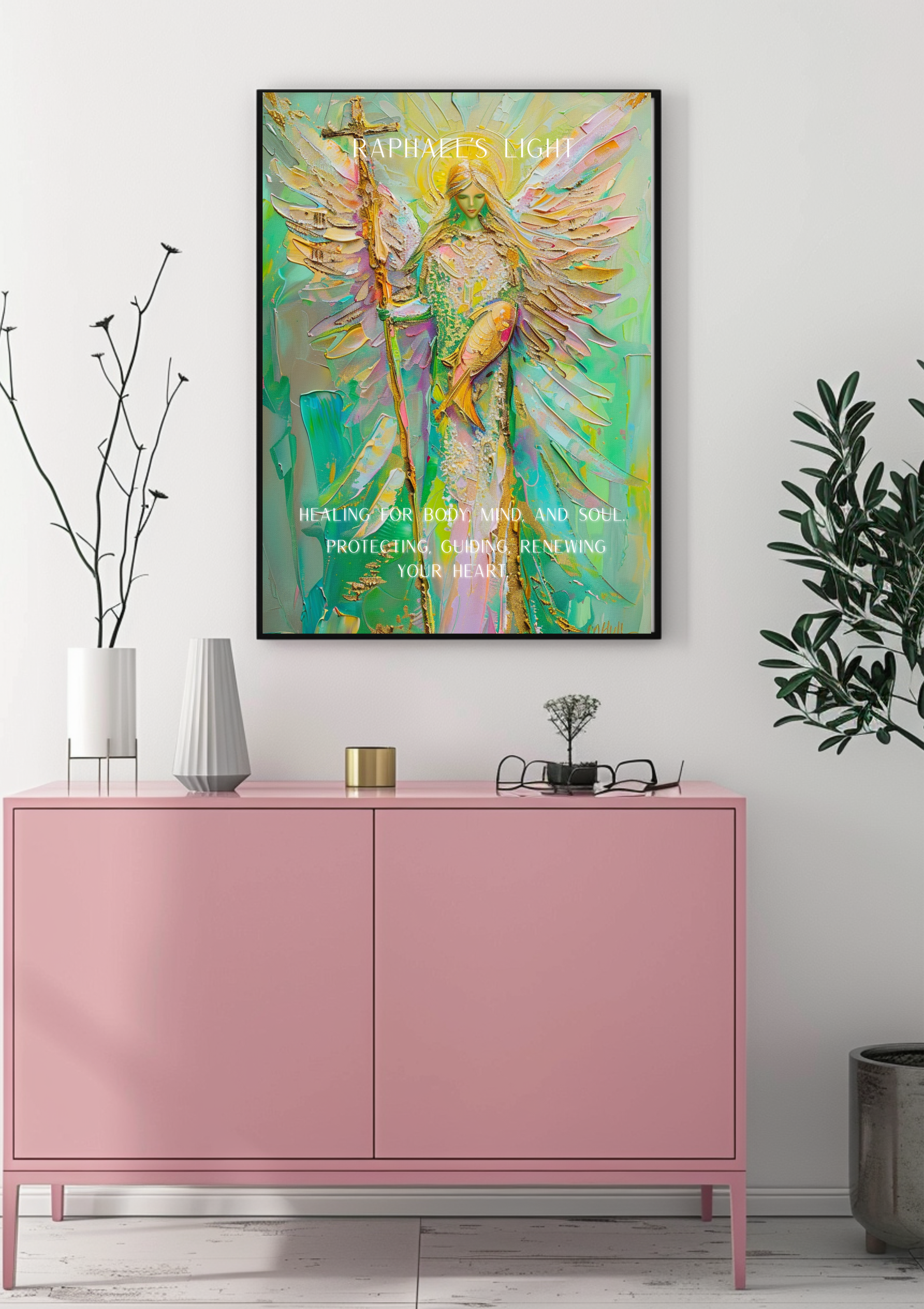 Erzengel Raphael Poster, Heilungsengel Wandbild, Spirituelle Wanddeko, Moderne Engel Kunst
