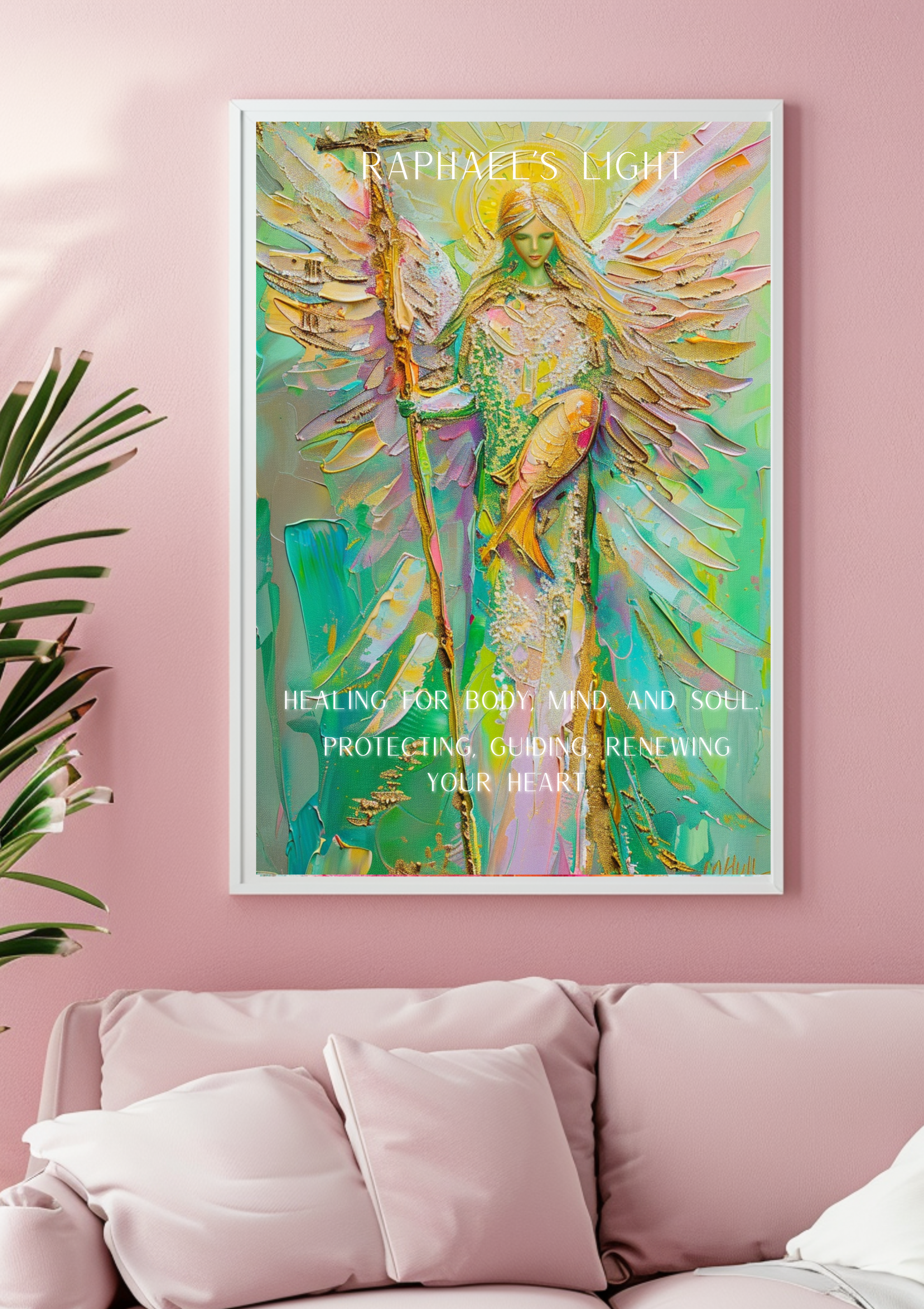 Erzengel Raphael Poster, Heilungsengel Wandbild, Spirituelle Wanddeko, Moderne Engel Kunst