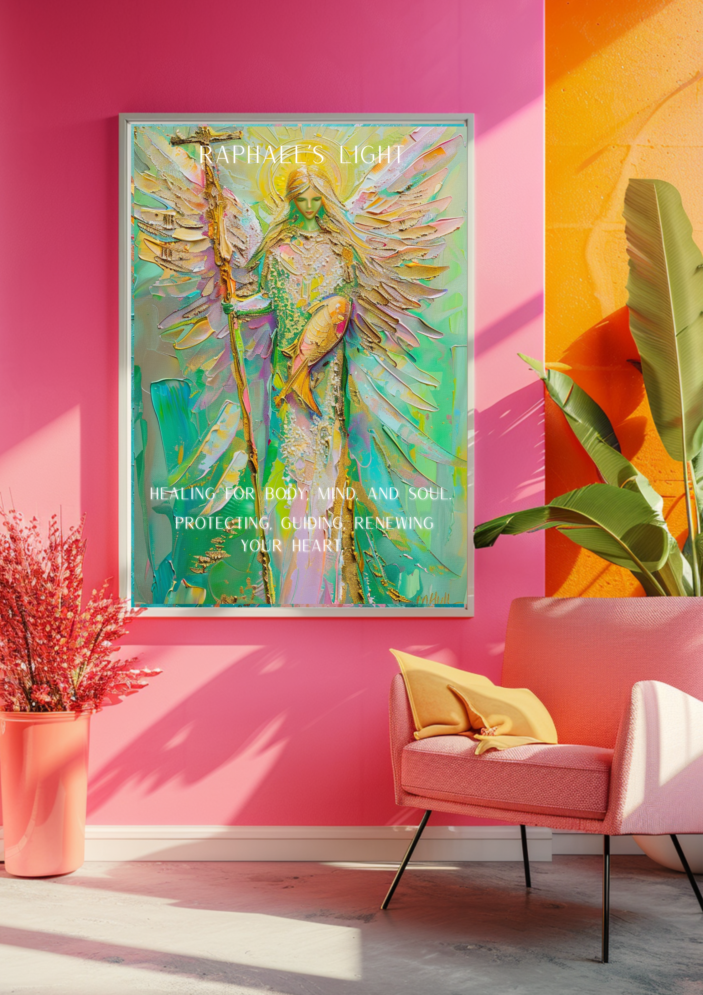 Erzengel Raphael Poster, Heilungsengel Wandbild, Spirituelle Wanddeko, Moderne Engel Kunst