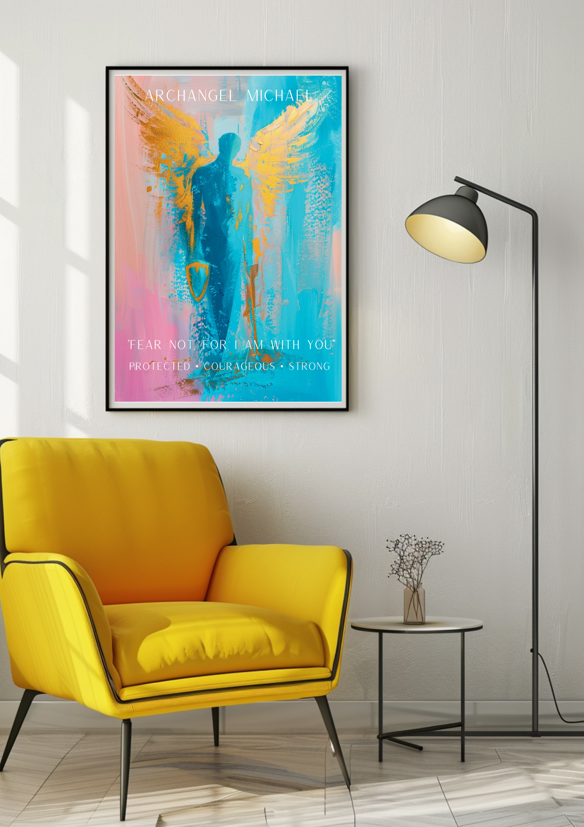 Erzengel Michael Poster, Schutzengel Wandbild, Spirituelle Wanddeko, Moderne Engel Kunst, Mut Stärke