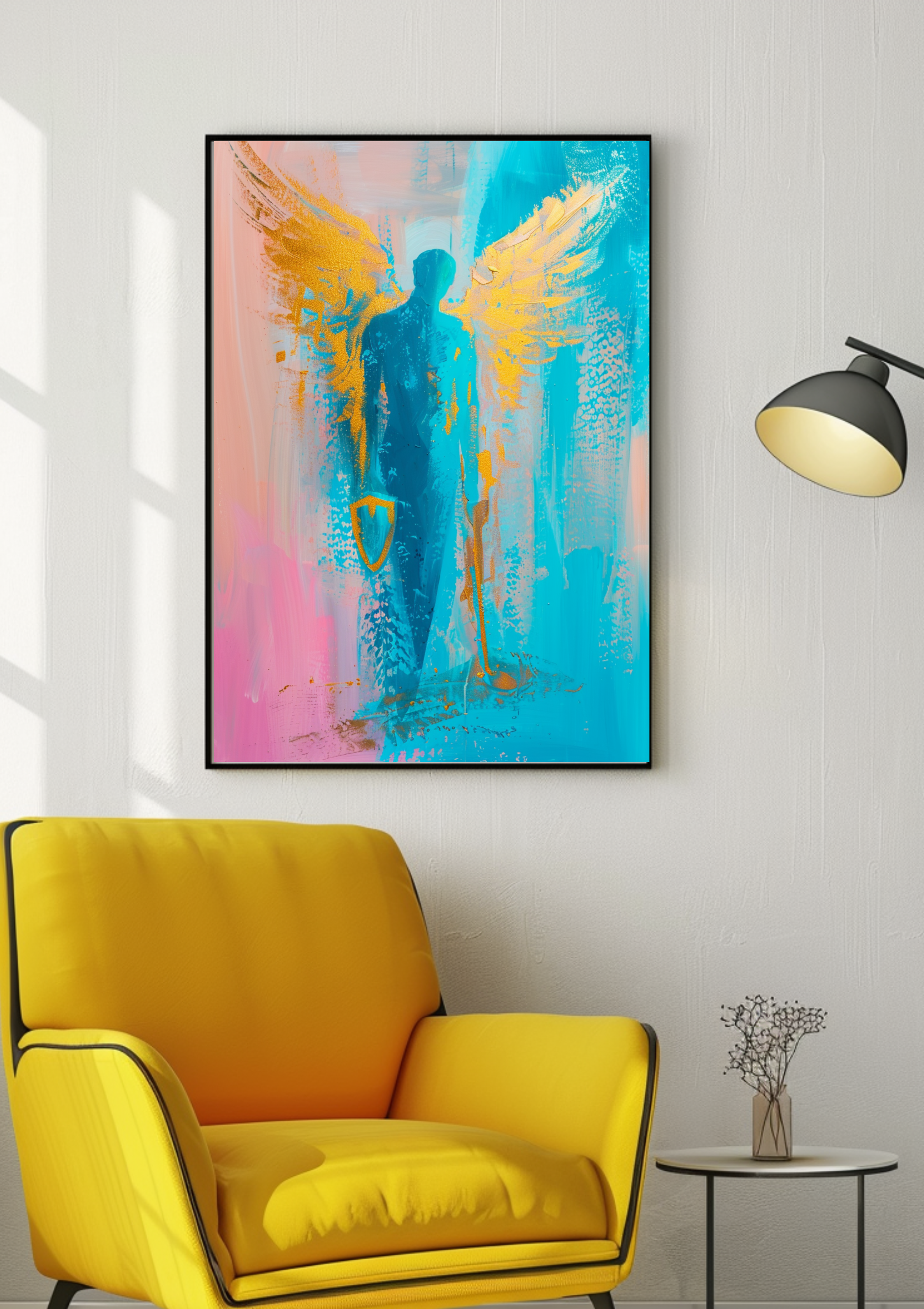 Erzengel Michael Poster, Schutzengel Wandbild, Spirituelle Wanddeko, Moderne Engel Kunst, Mut Stärke, Zeitgenössische Engelkunst