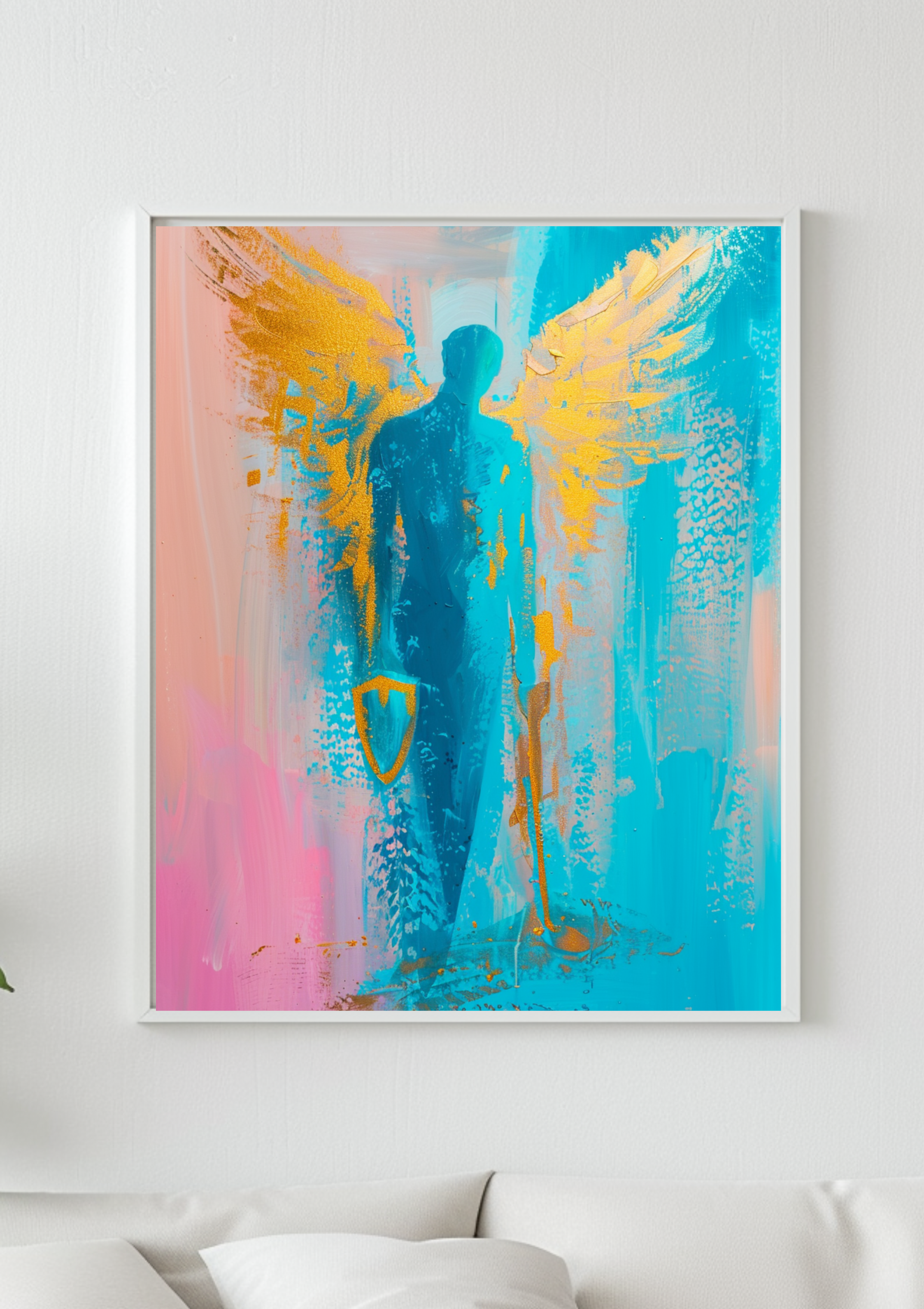 Erzengel Michael Poster, Schutzengel Wandbild, Spirituelle Wanddeko, Moderne Engel Kunst, Mut Stärke, Zeitgenössische Engelkunst