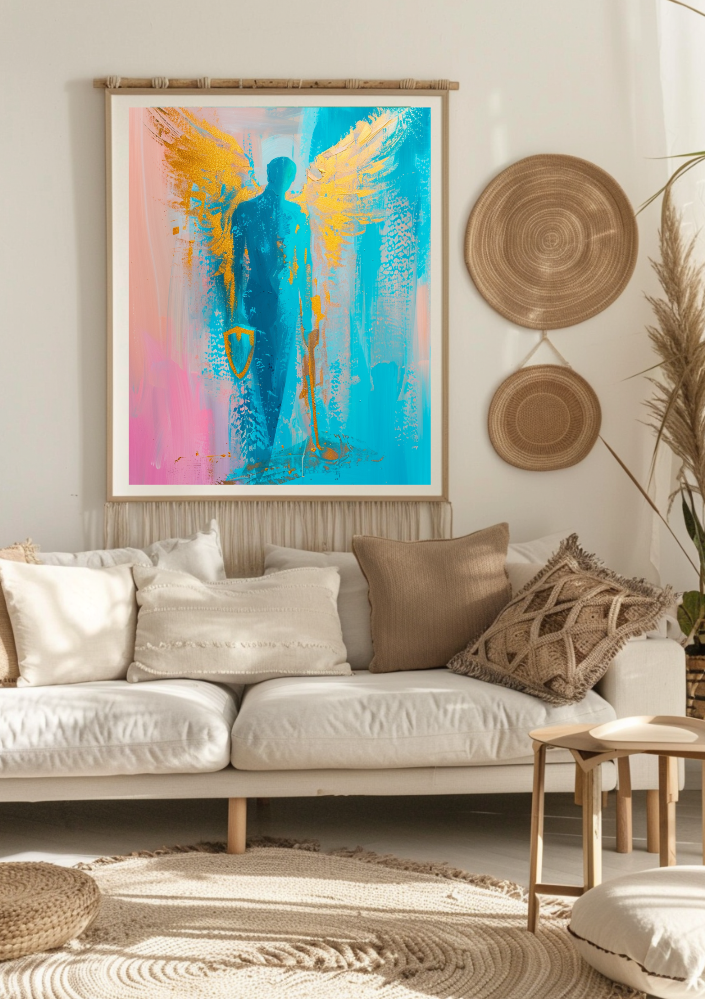 Erzengel Michael Poster, Schutzengel Wandbild, Spirituelle Wanddeko, Moderne Engel Kunst, Mut Stärke, Zeitgenössische Engelkunst