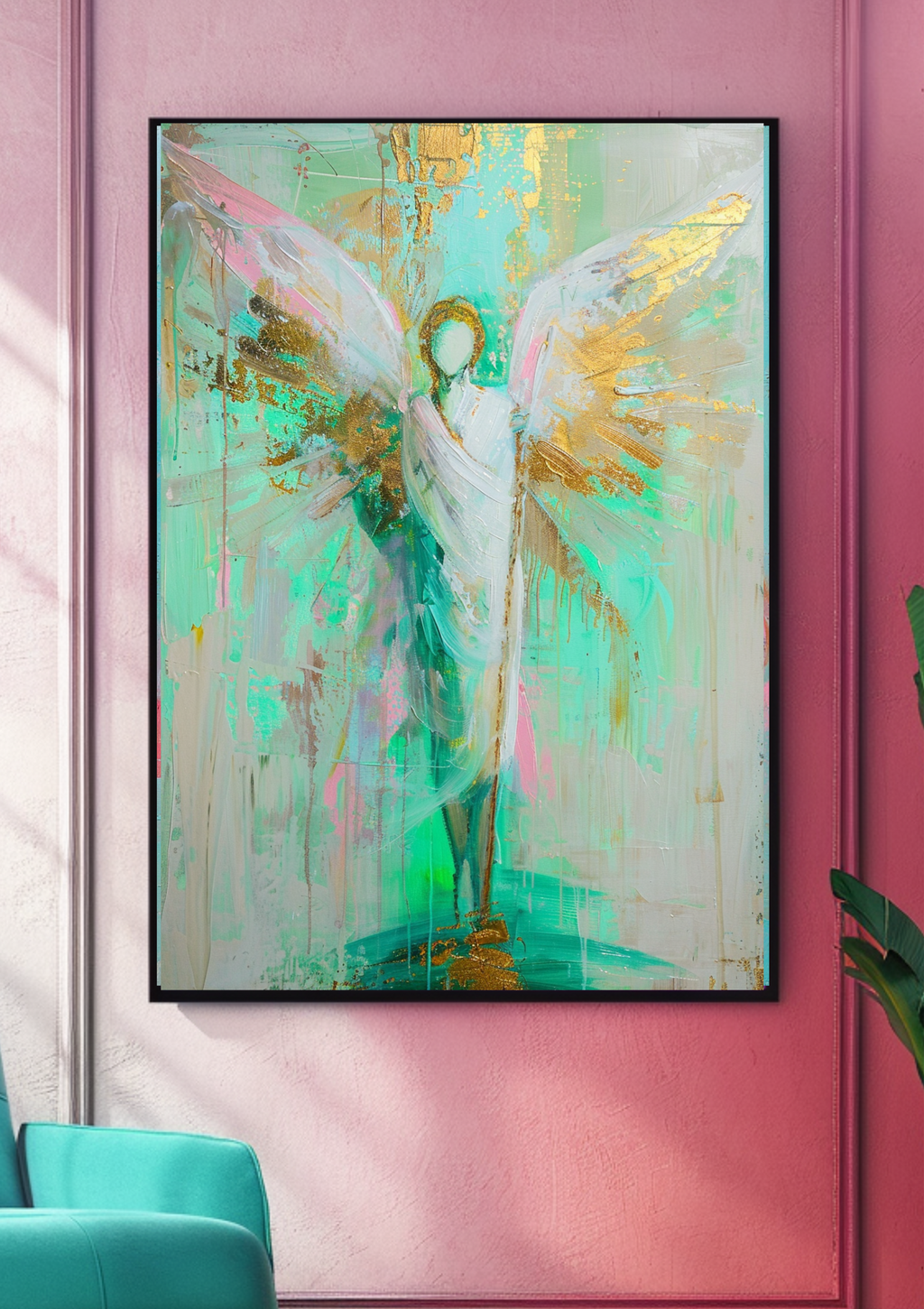 Erzengel Raphael Poster Grün Türkis Wandbild Engel Heilung Schutzengel Kunstdruck Spirituell Dekoration