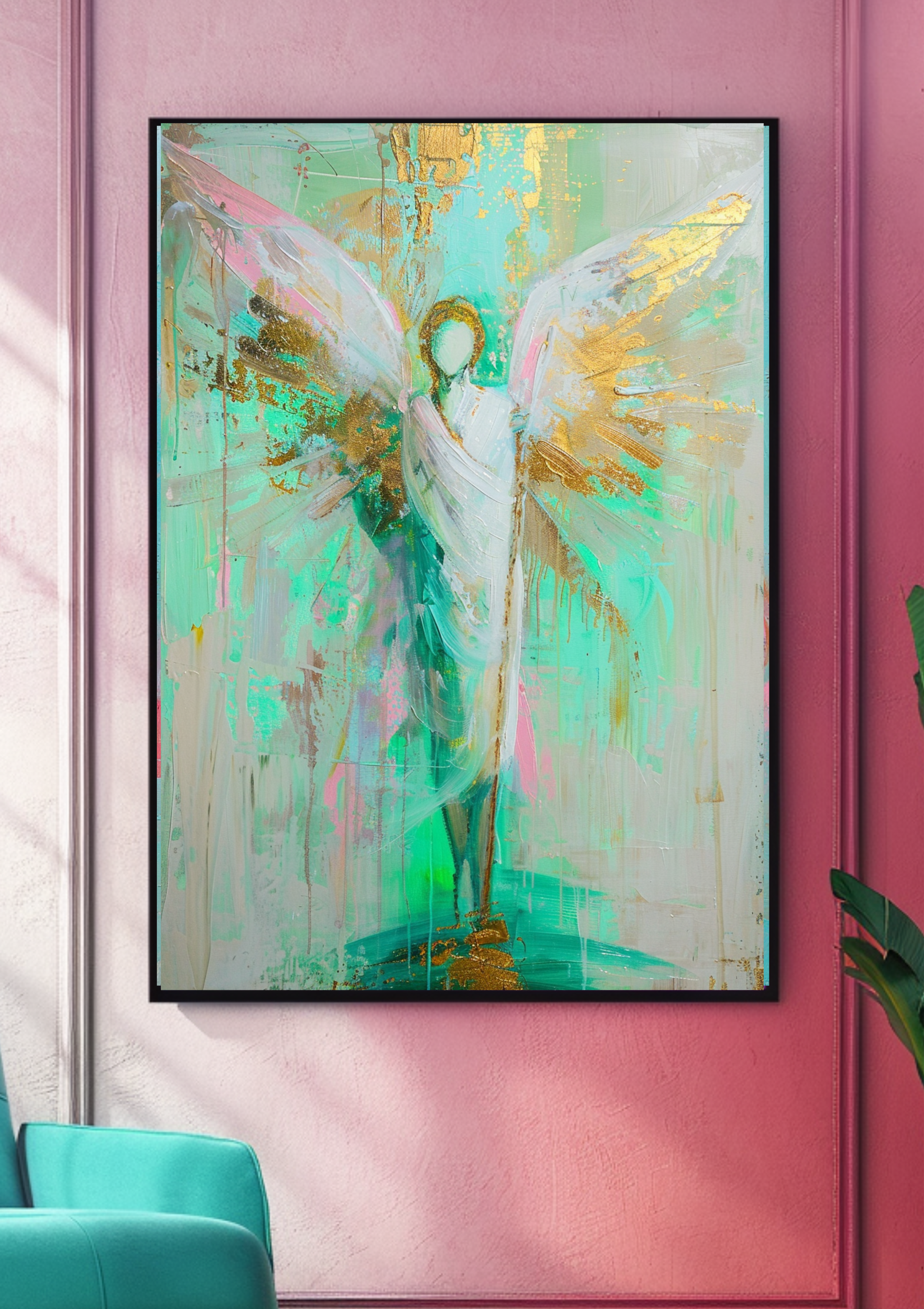Erzengel Raphael Poster Grün Türkis Wandbild Engel Heilung Schutzengel Kunstdruck Spirituell Dekoration