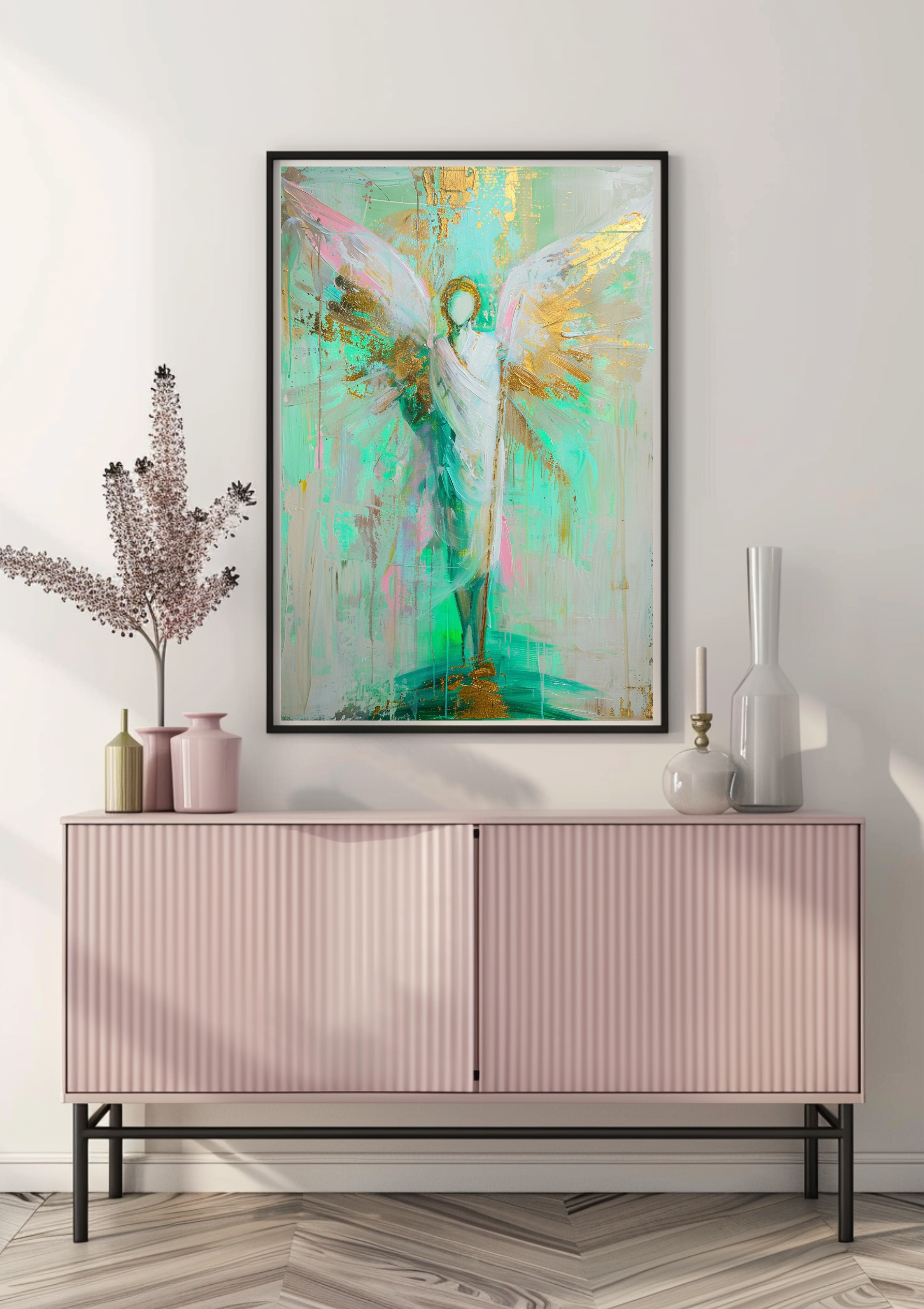 Erzengel Raphael Poster Grün Türkis Wandbild Engel Heilung Schutzengel Kunstdruck Spirituell Dekoration