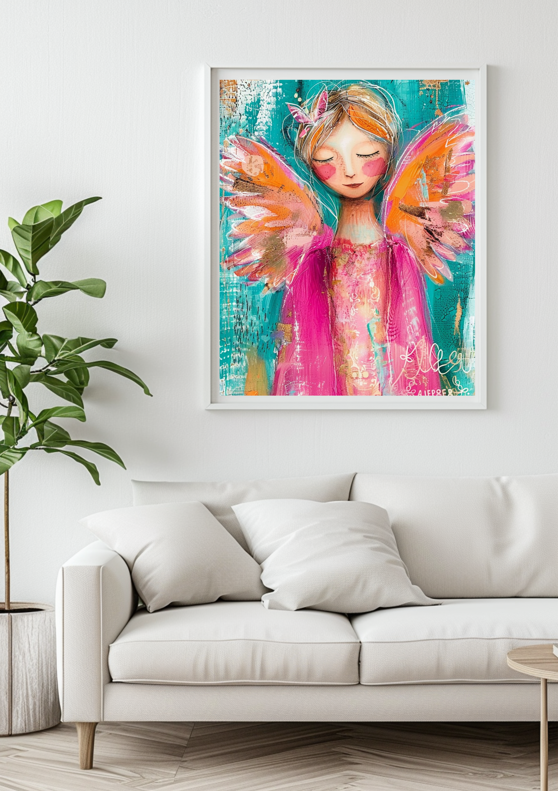 Engel Poster Abstract Bunt Türkis Pink Wandbild Modern Schutzengel Kunstdruck Spirituell Dekoration Zeitgenössisches Engel Poster