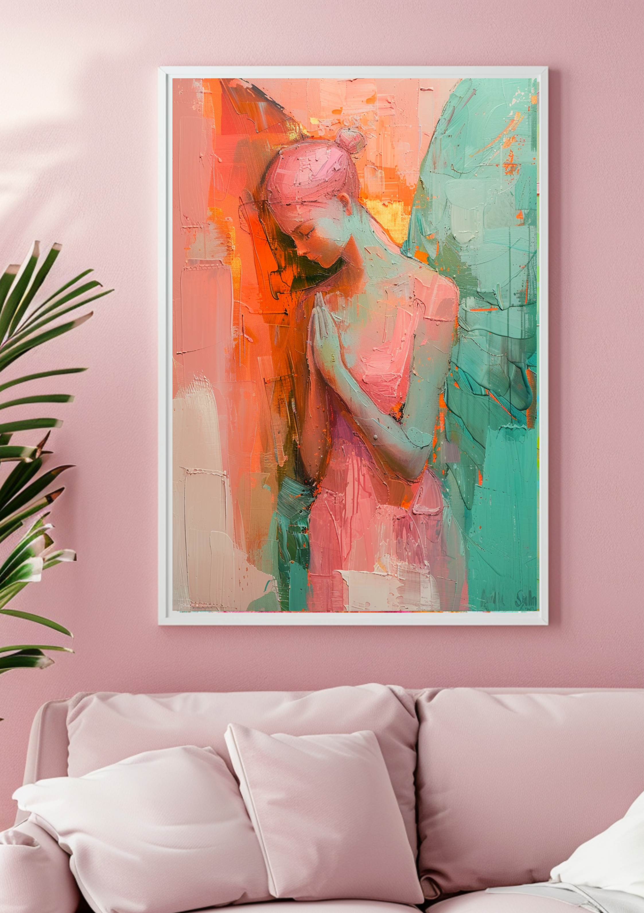 Engel Poster Abstract Rosa Türkis Wandbild Modern Schutzengel Kunstdruck Spirituell Dekoration Geschenk Zeitgenössisches Engelposter