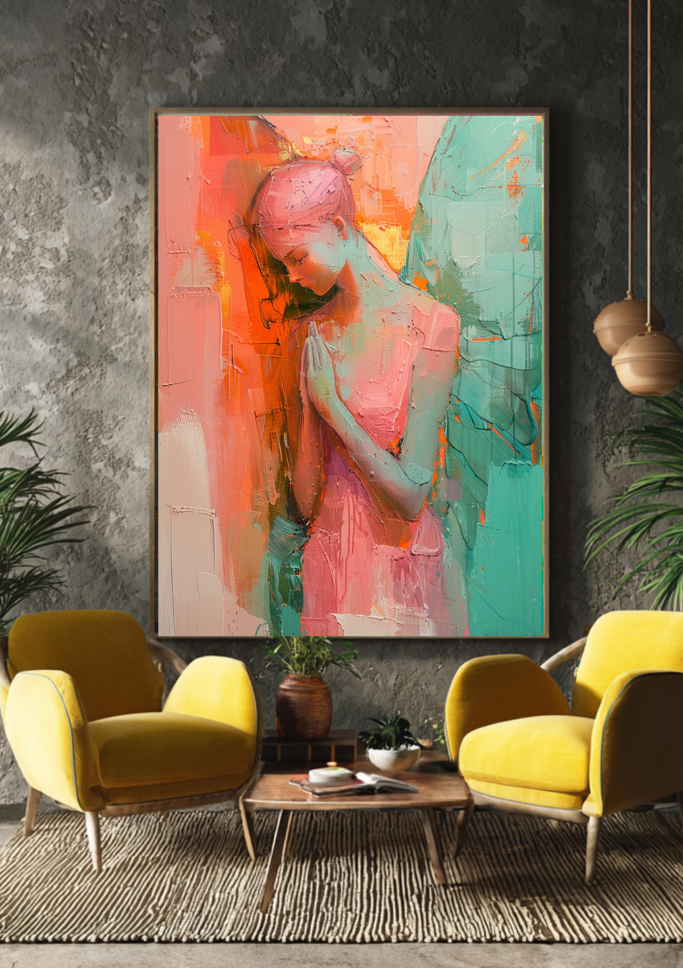 Engel Poster Abstract Rosa Türkis Wandbild Modern Schutzengel Kunstdruck Spirituell Dekoration Geschenk Zeitgenössisches Engelposter