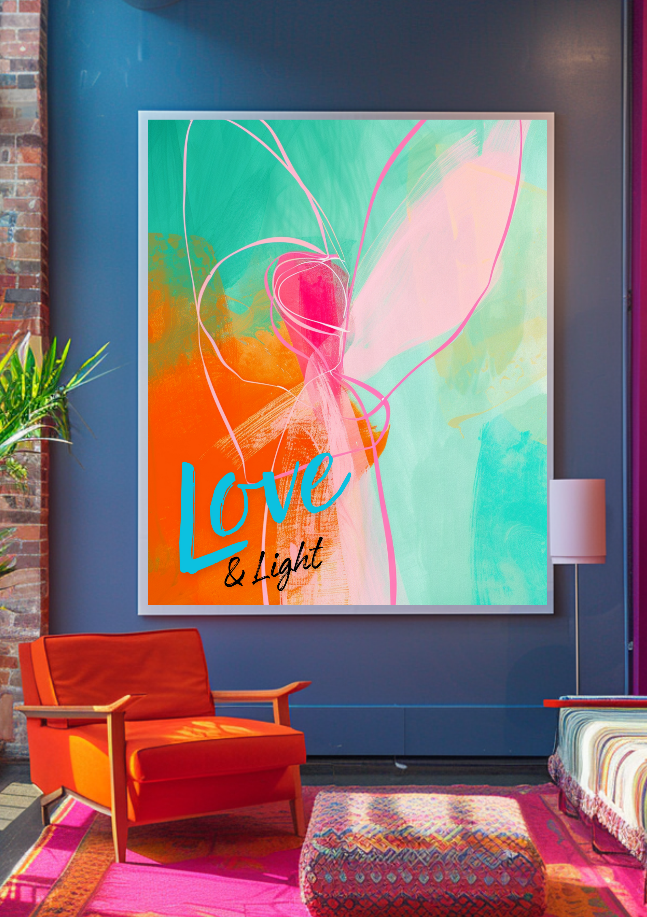 Love & Light Engel Poster - Abstrakte Spirituelle Wandkunst -  Engel Dekoration - Positive Energie Wandbild - Farbenfrohe Spirituelle Kunst