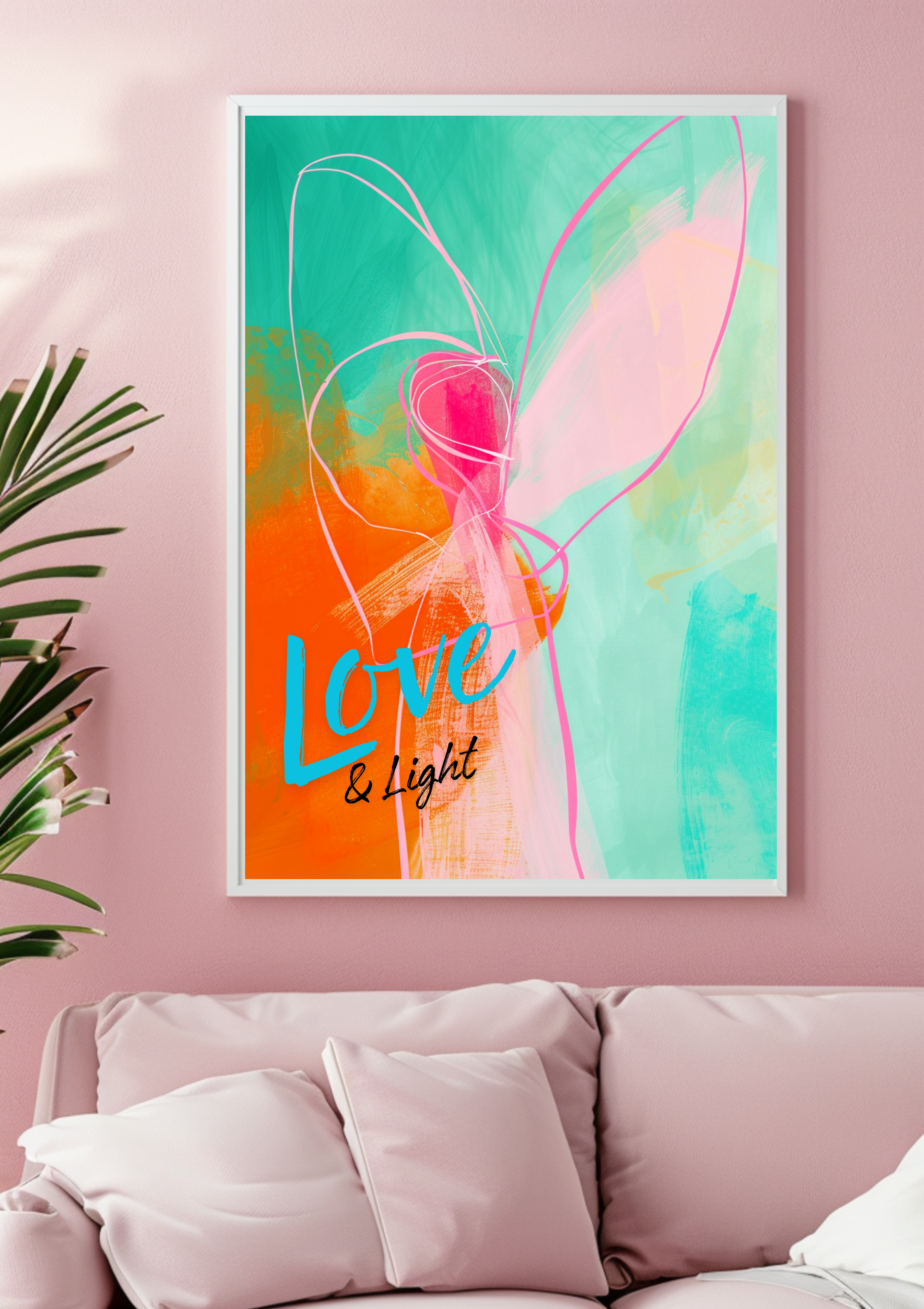 Love & Light Engel Poster - Abstrakte Spirituelle Wandkunst -  Engel Dekoration - Positive Energie Wandbild - Farbenfrohe Spirituelle Kunst