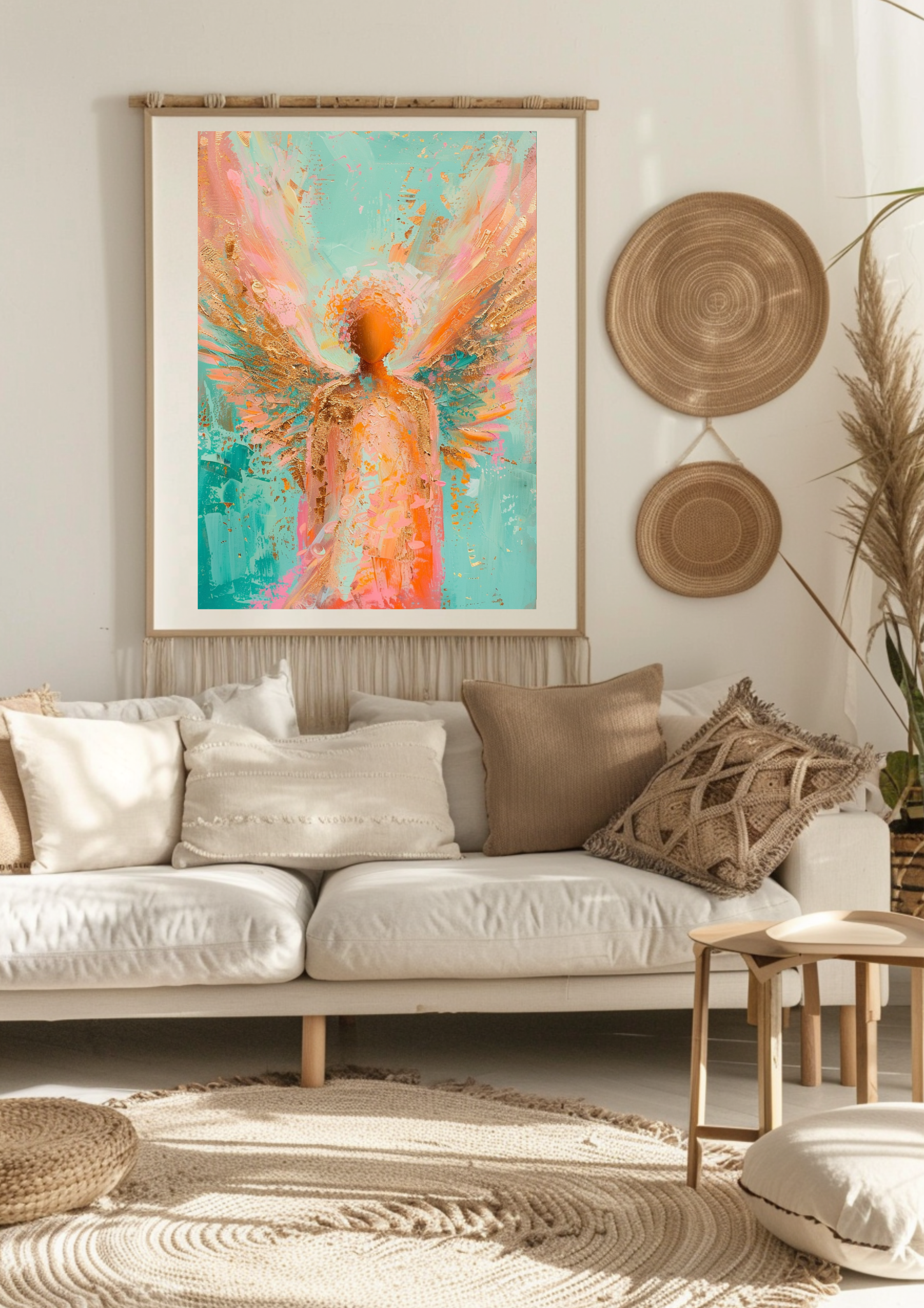 Engel Poster Gold Mintgrün Wandbild Modern Schutzengel Kunstdruck Spirituell Elegant Dekoration Geschenk. Zeitgenössisches Engelposter