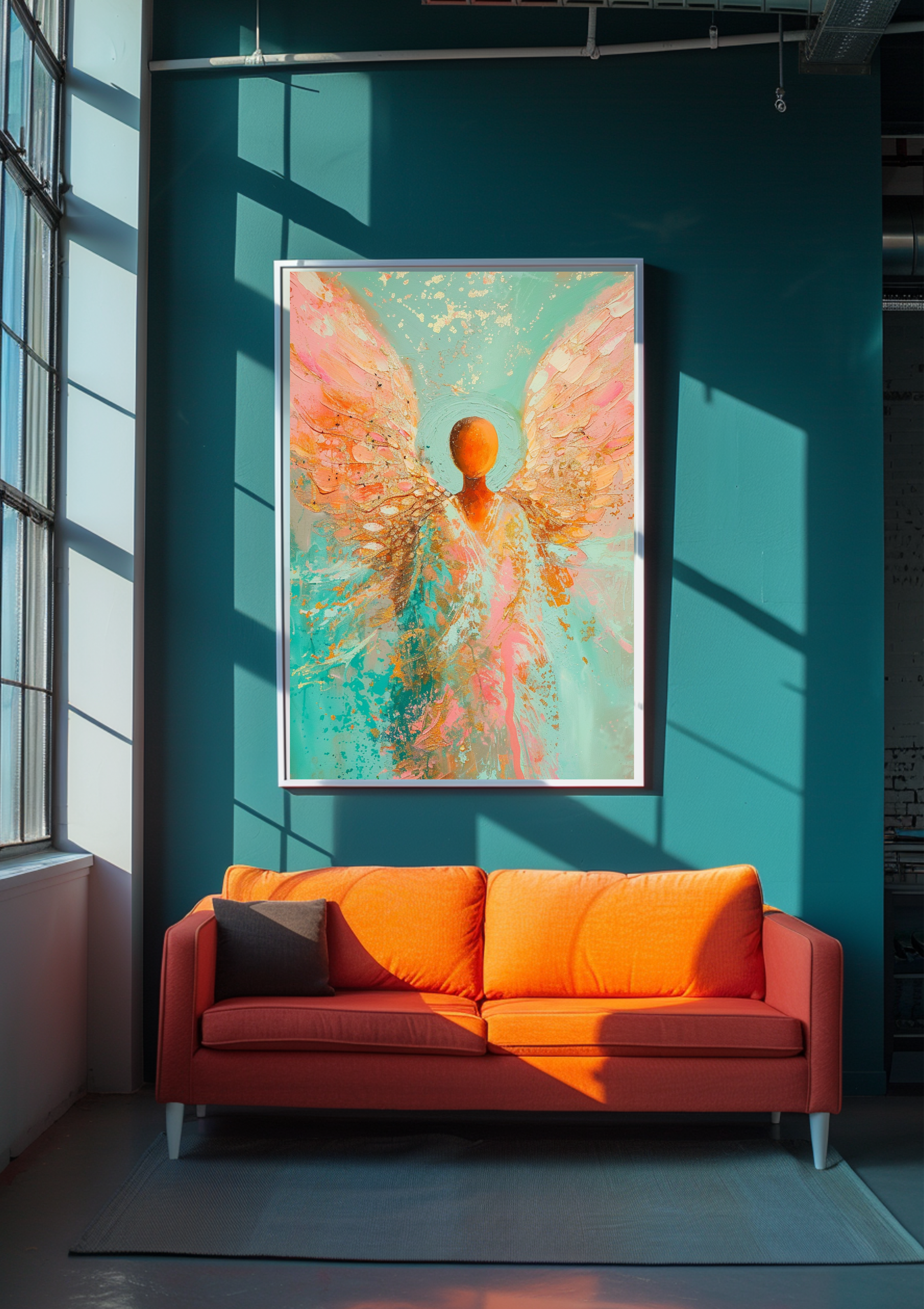 Engel Poster Gold Mintgrün Wandbild Modern Schutzengel Kunstdruck Spirituell Elegant Dekoration Geschenk  Zeitgenössisches Engelposter