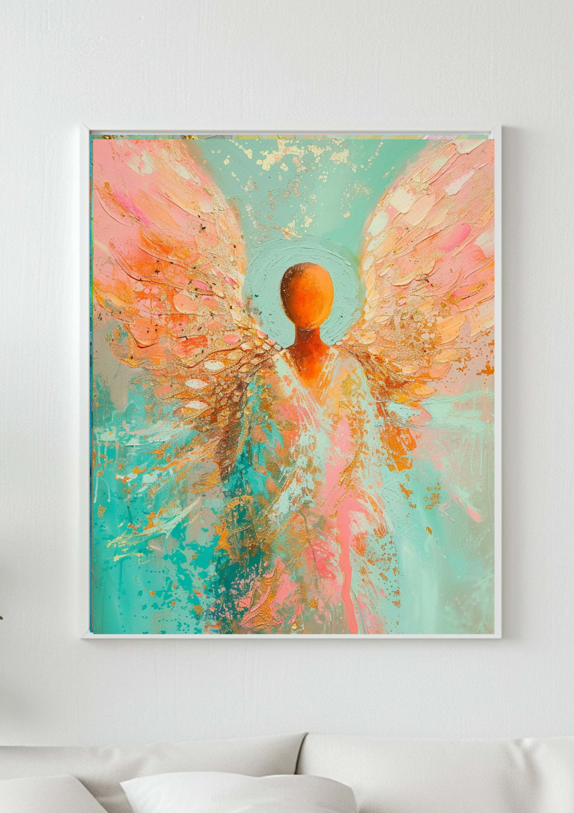 Engel Poster Gold Mintgrün Wandbild Modern Schutzengel Kunstdruck Spirituell Elegant Dekoration Geschenk  Zeitgenössisches Engelposter