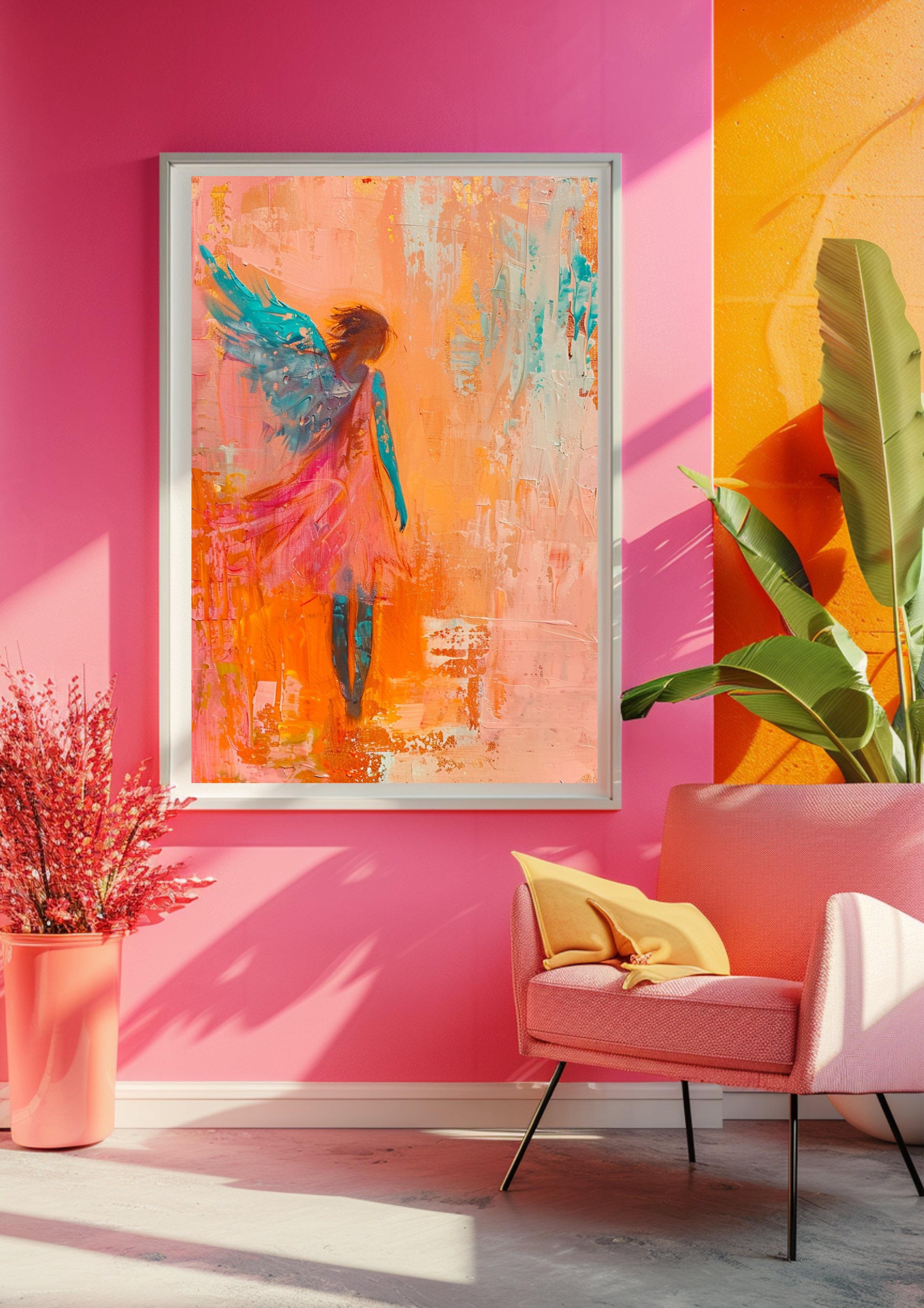 Engel Poster Orange Türkis Abstract Wandbild Schutzengel Kunstdruck Spirituell Warm Lebensfreude Dekoration  Poster Engel modern