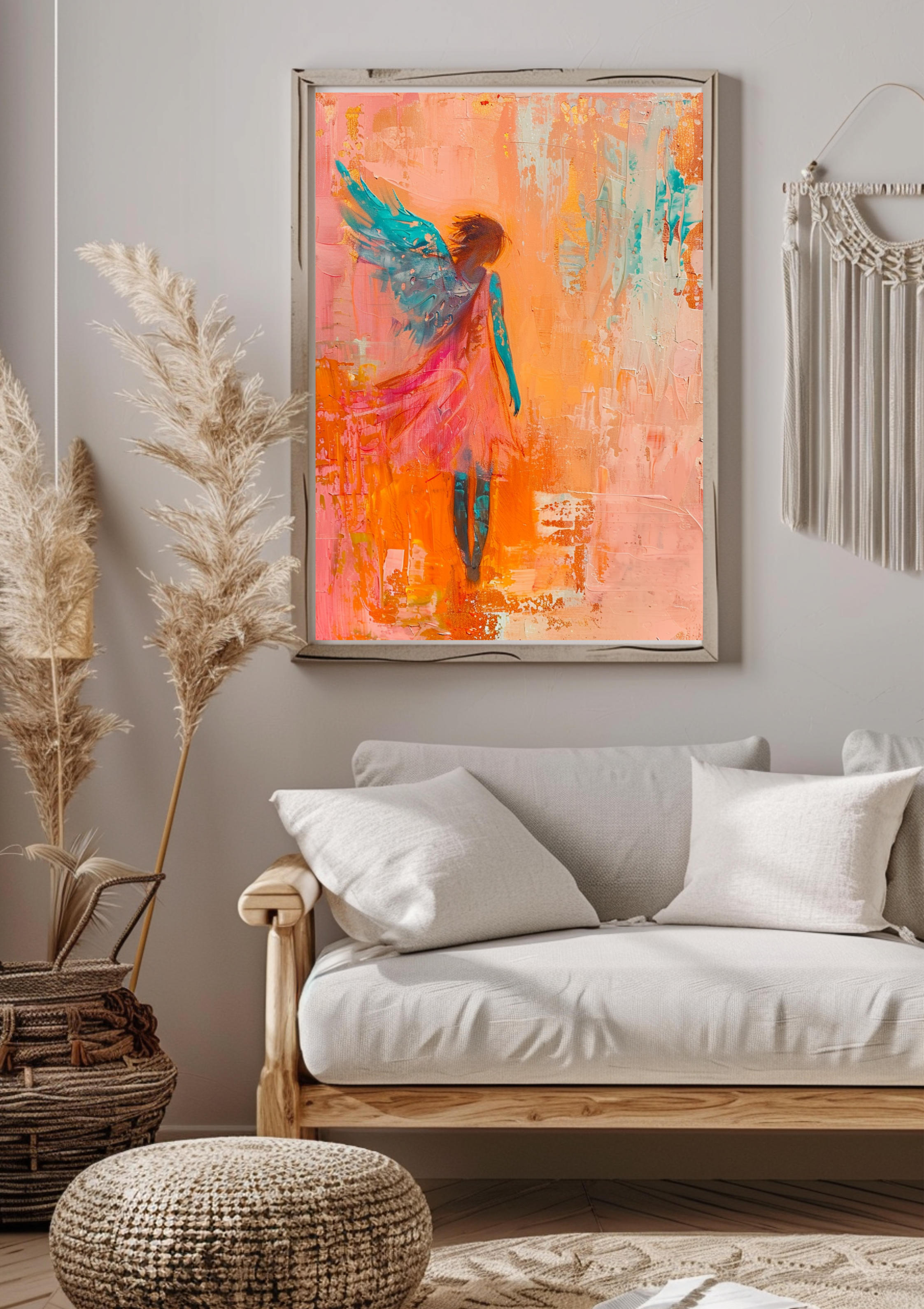 Engel Poster Orange Türkis Abstract Wandbild Schutzengel Kunstdruck Spirituell Warm Lebensfreude Dekoration  Poster Engel modern