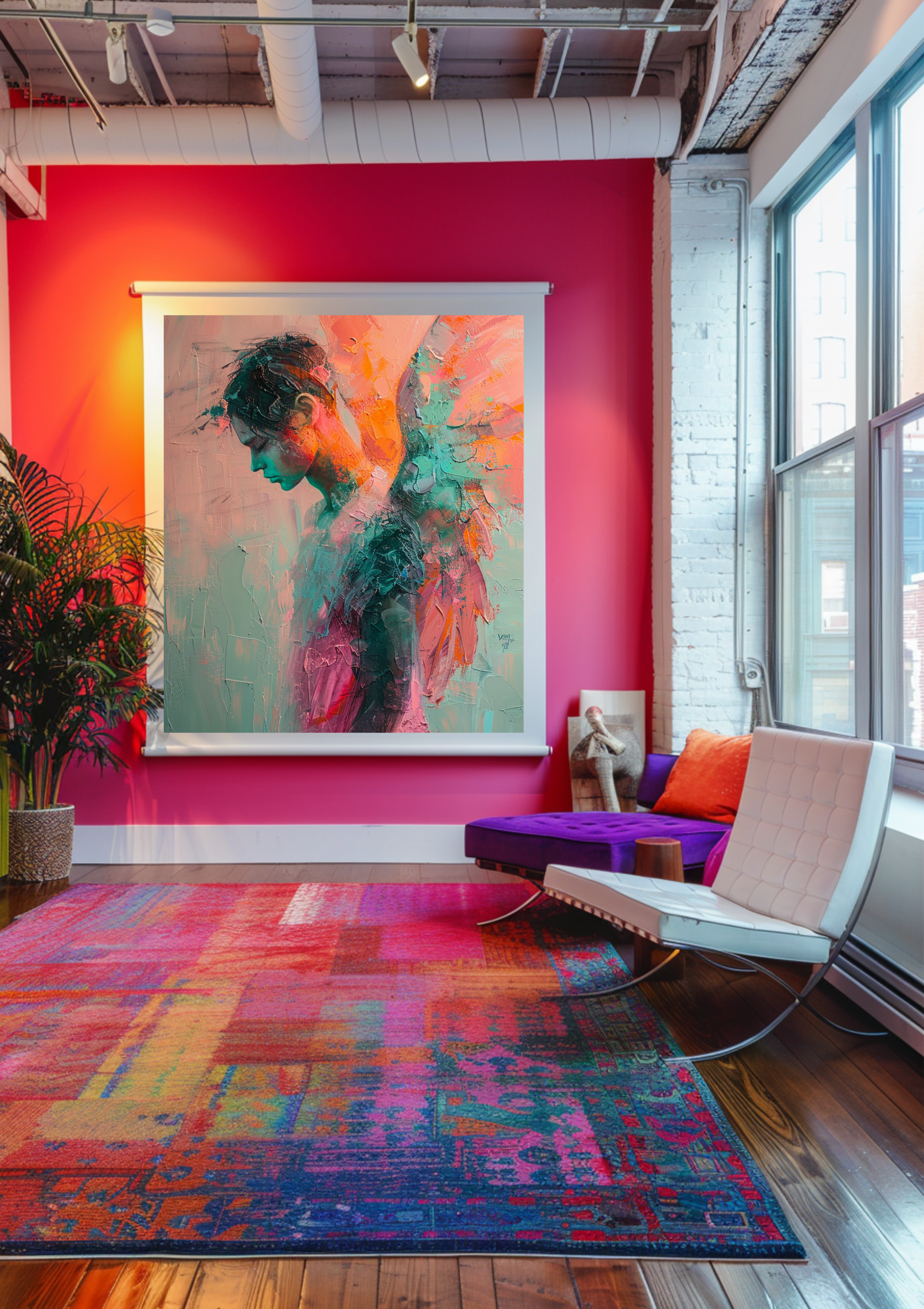 Engel Poster Abstract Türkis Orange Pink Wandbild Modern Schutzengel Kunstdruck Spirituell Expressiv