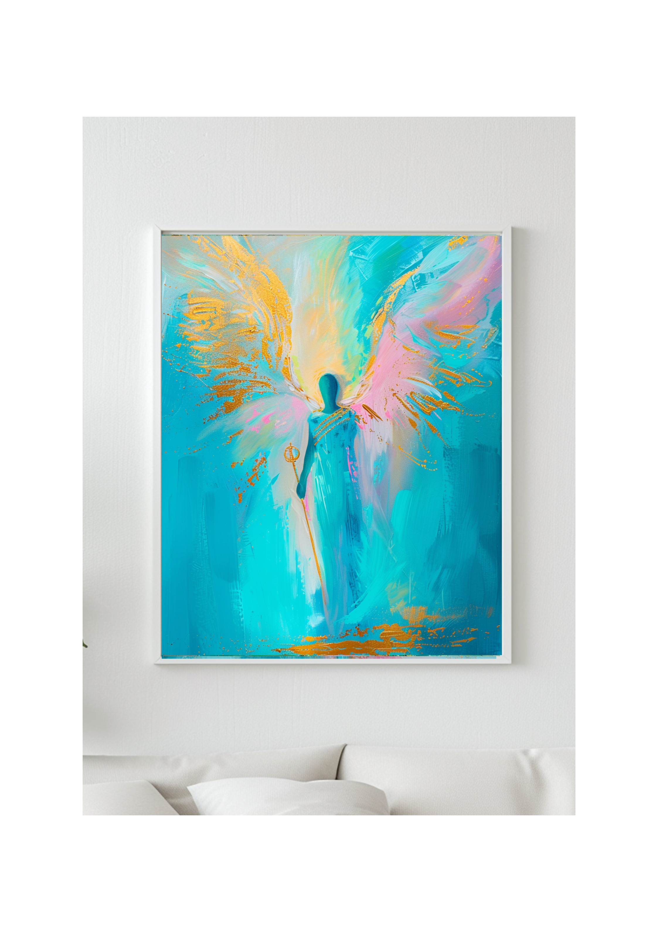 Erzengel Michael Poster Blau Gold Wandbild Schutzengel Kraft Mut Kunstdruck Spirituell Dekoration Geschenk