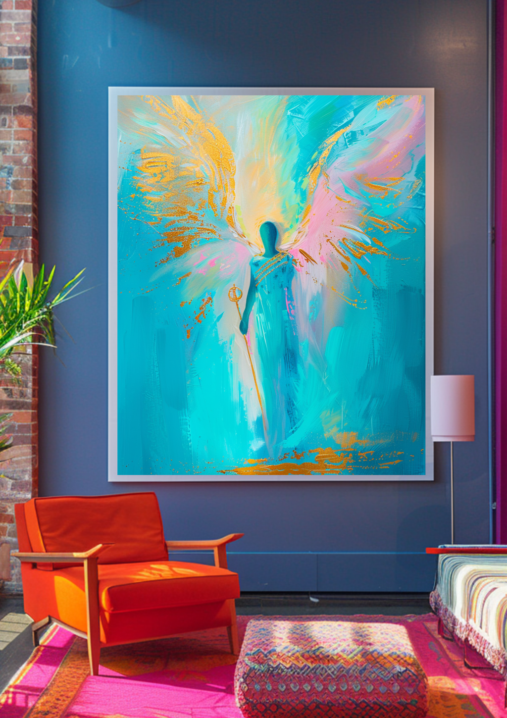 Erzengel Michael Poster Blau Gold Wandbild Schutzengel Kraft Mut Kunstdruck Spirituell Dekoration Geschenk