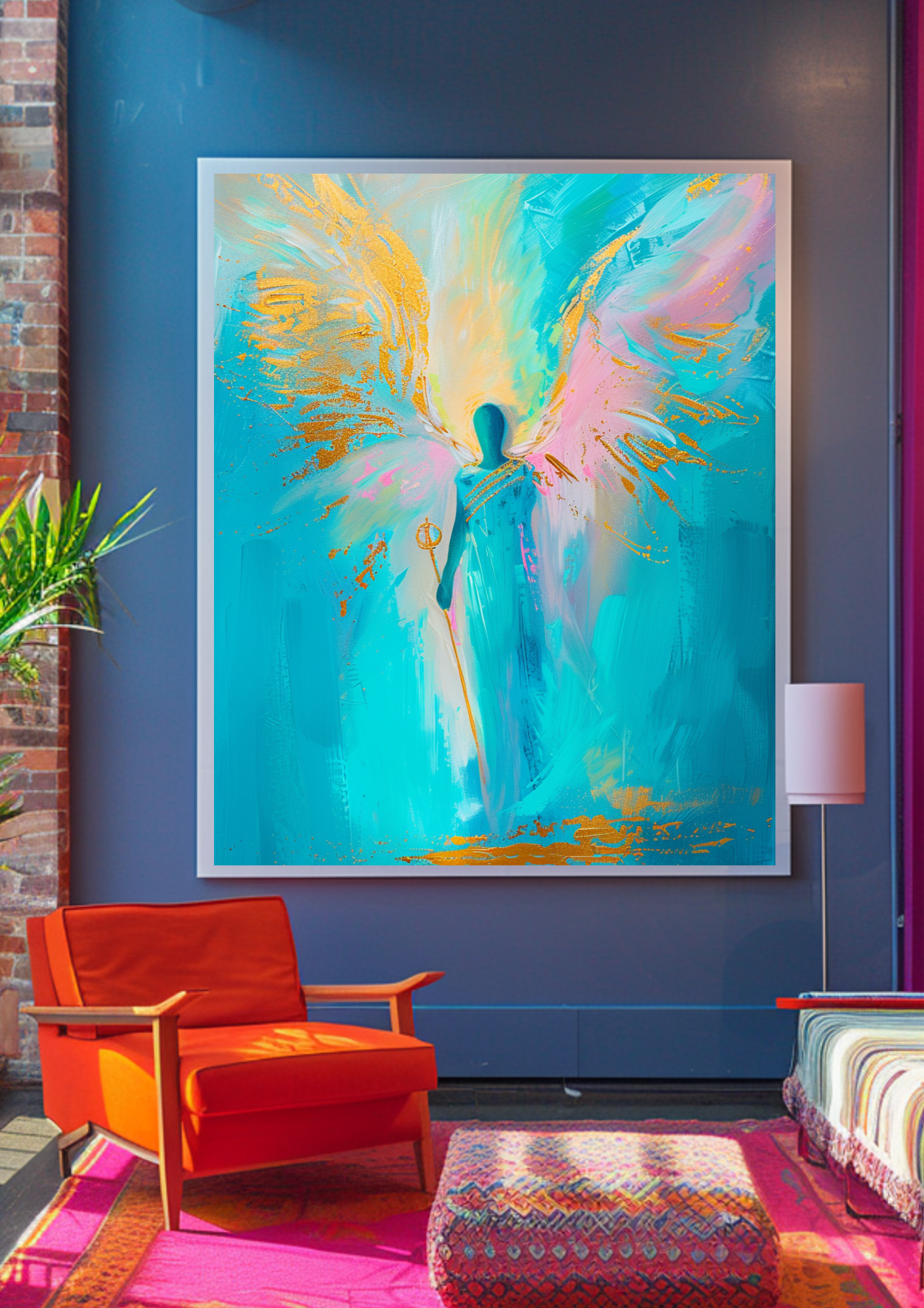 Erzengel Michael Poster Blau Gold Wandbild Schutzengel Kraft Mut Kunstdruck Spirituell Dekoration Geschenk