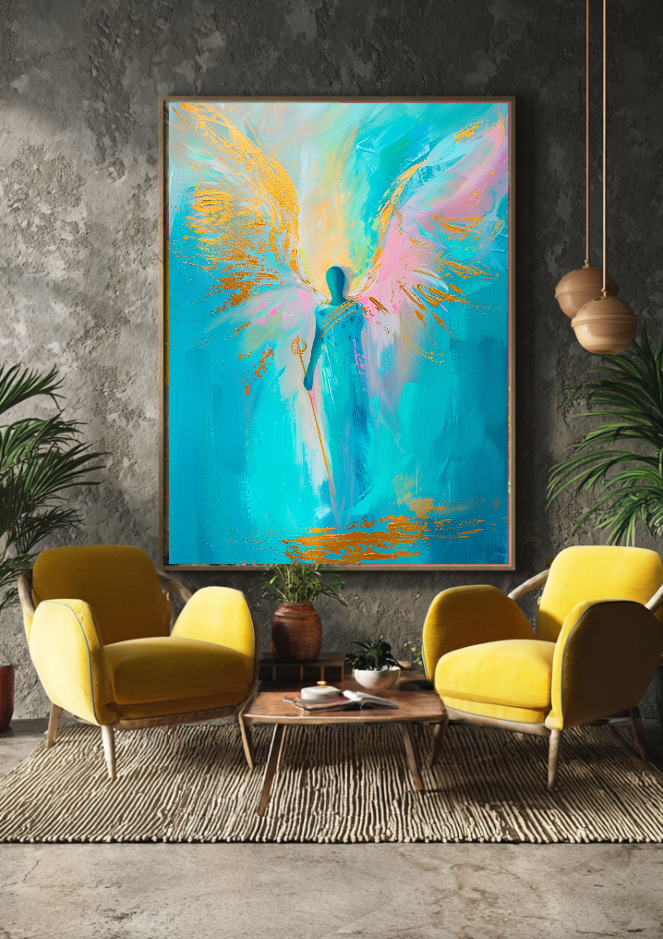 Erzengel Michael Poster Blau Gold Wandbild Schutzengel Kraft Mut Kunstdruck Spirituell Dekoration Geschenk