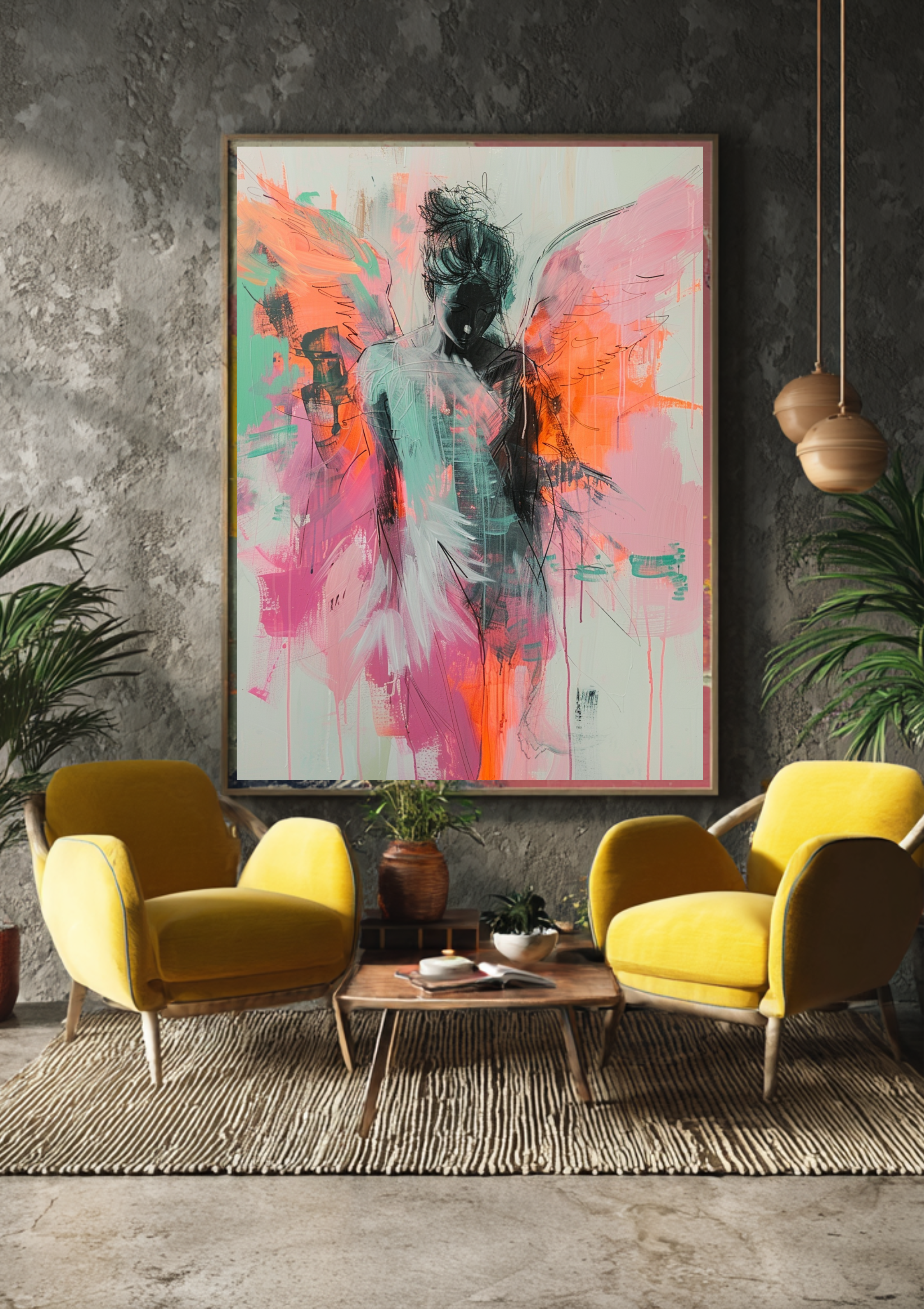 Engel Poster Abstract Pink Türkis Wandbild Schutzengel Kunstdruck Spirituell Sanft Pastellfarben Dekoration