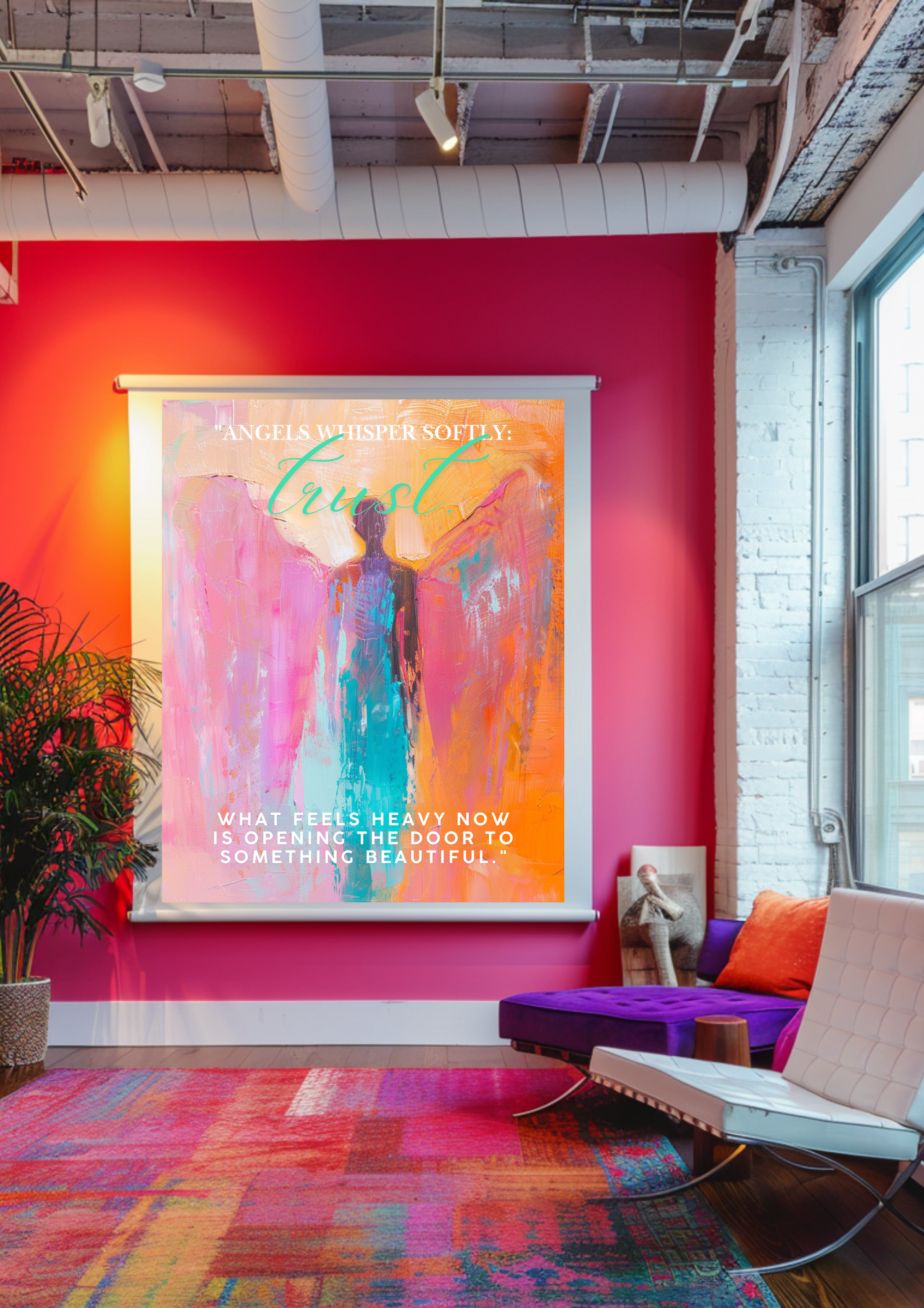 Schutzengel Aquarell Print Abstrakte religiöse Wandkunst  Aura Poster Religiöses Glaubens Wandbild Moderne Engel Kunst
