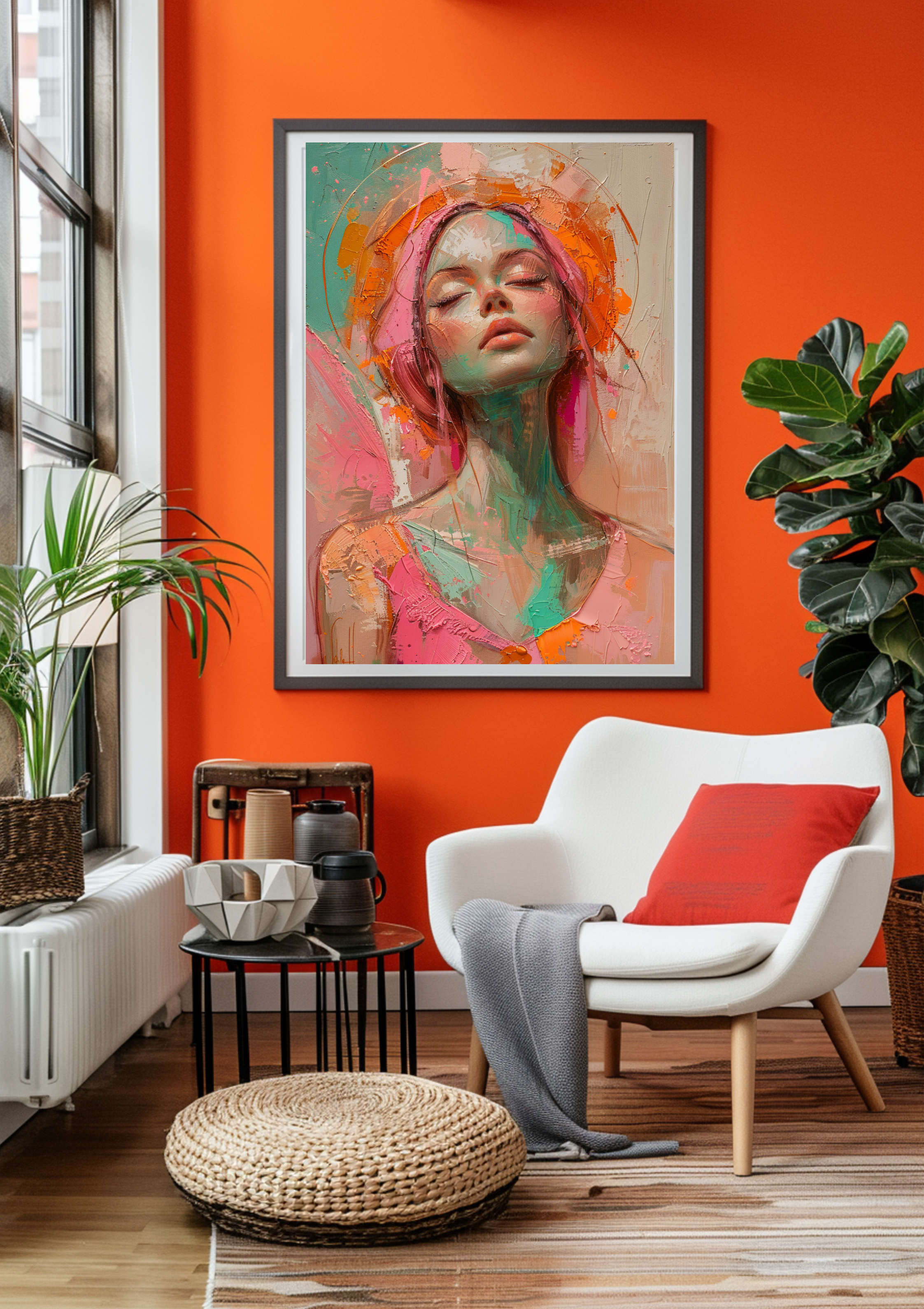 Abstrakte Frau Aquarell | Türkis Orange Pink | Moderne Wandkunst | Feminine Portrait | Pastellfarben Gemälde