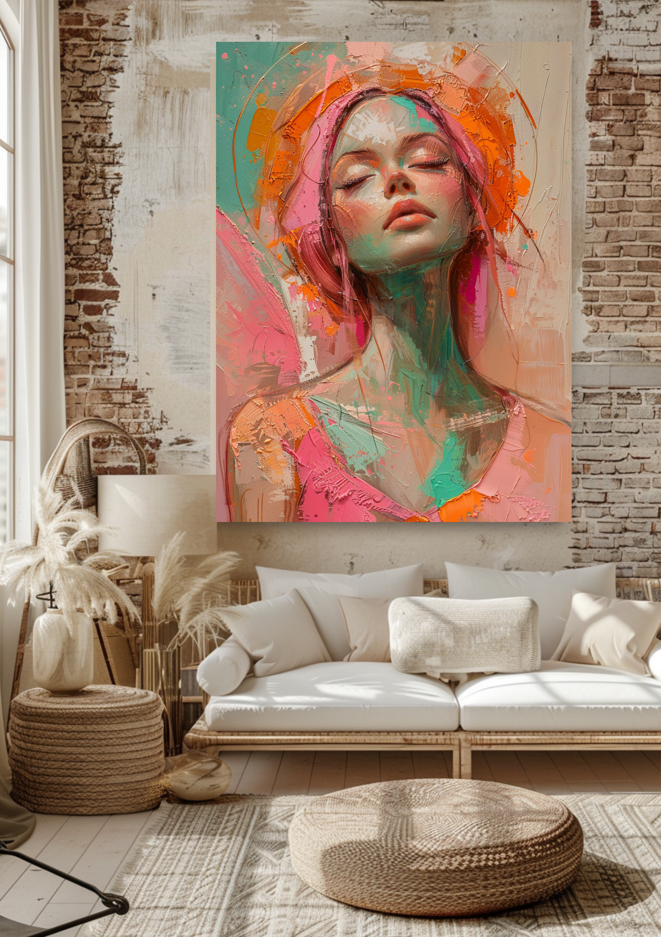 Abstrakte Frau Aquarell | Türkis Orange Pink | Moderne Wandkunst | Feminine Portrait | Pastellfarben Gemälde