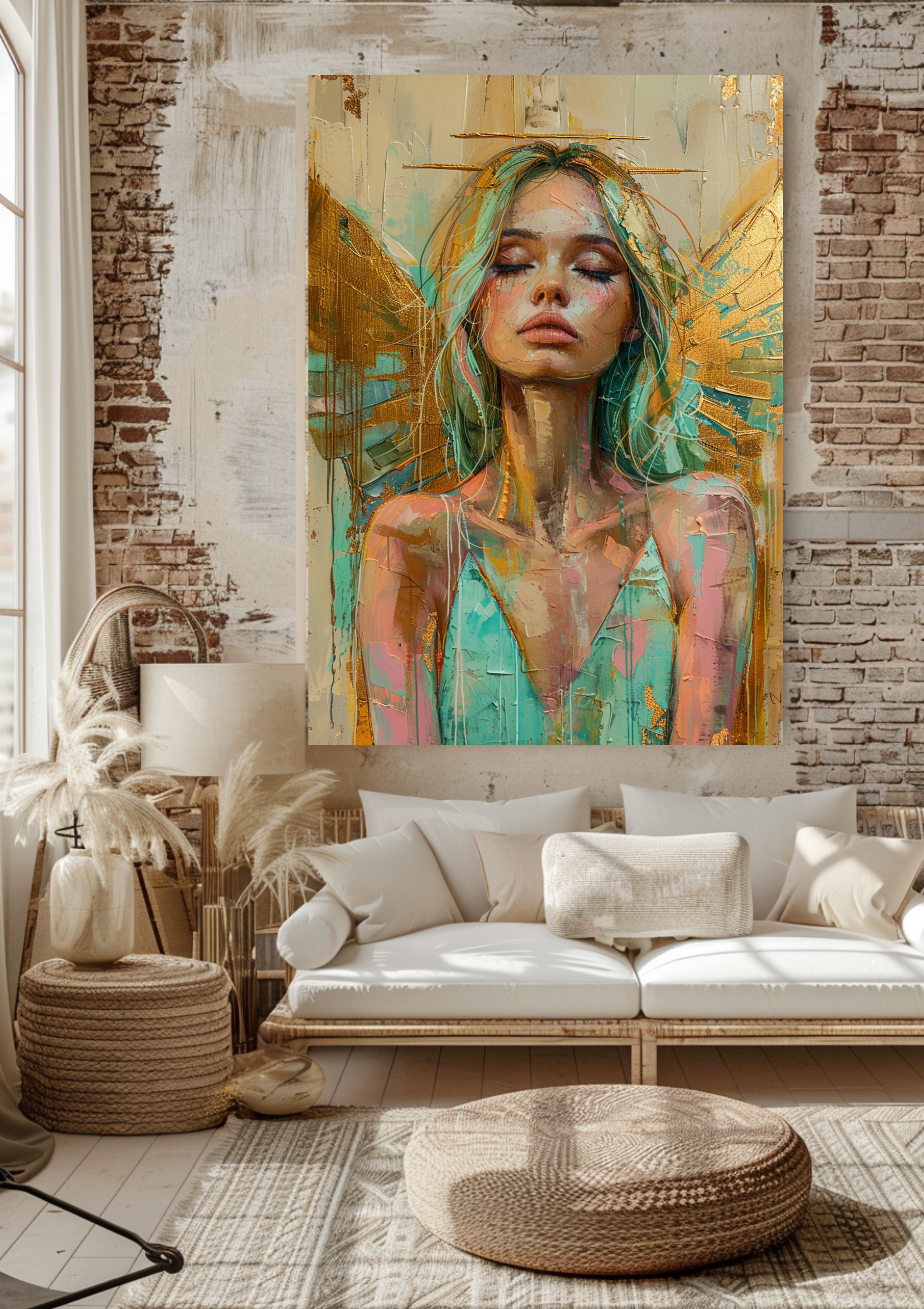 Art Deco Frau Portrait Poster | Türkis Gold Wandkunst | Boho Vintage Kunstdruck | Elegante Moderne Dekoration | Schlafzimmer Wohnzimmer Bild