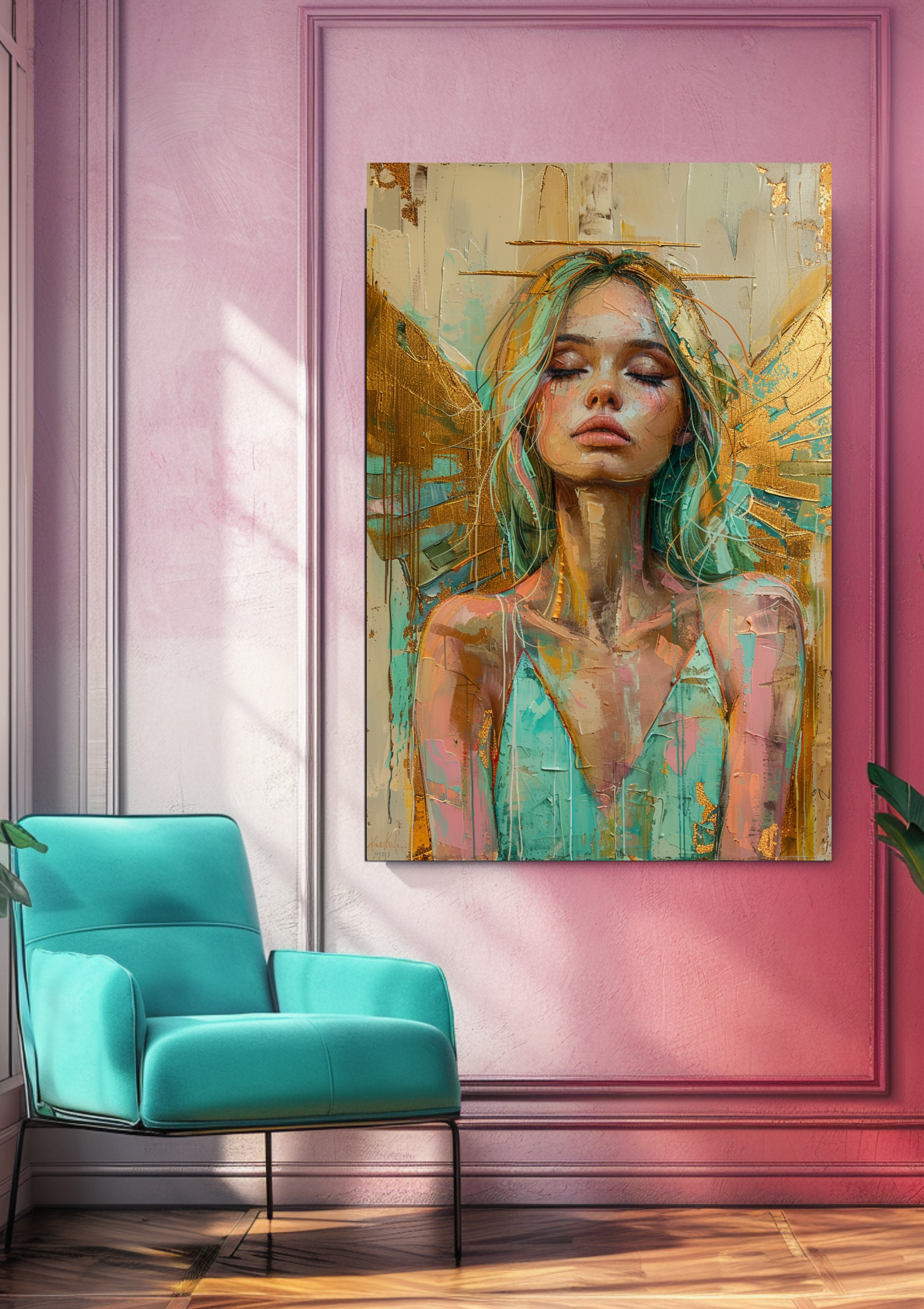Art Deco Frau Portrait Poster | Türkis Gold Wandkunst | Boho Vintage Kunstdruck | Elegante Moderne Dekoration | Schlafzimmer Wohnzimmer Bild
