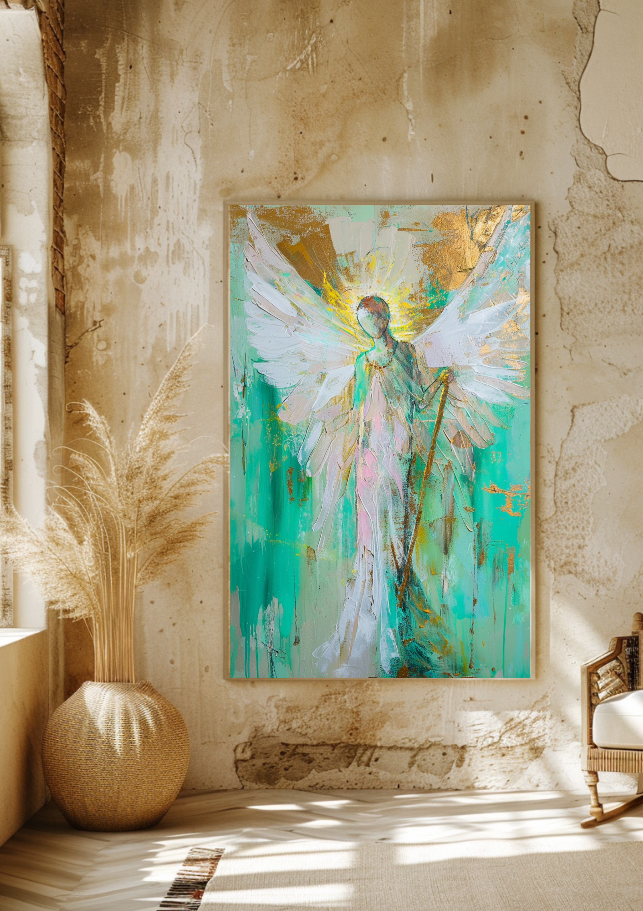 Leinwandbild Erzenge Raphael  Moderne Bunte Engel Kunst Erzengel Wandbild Leinwand