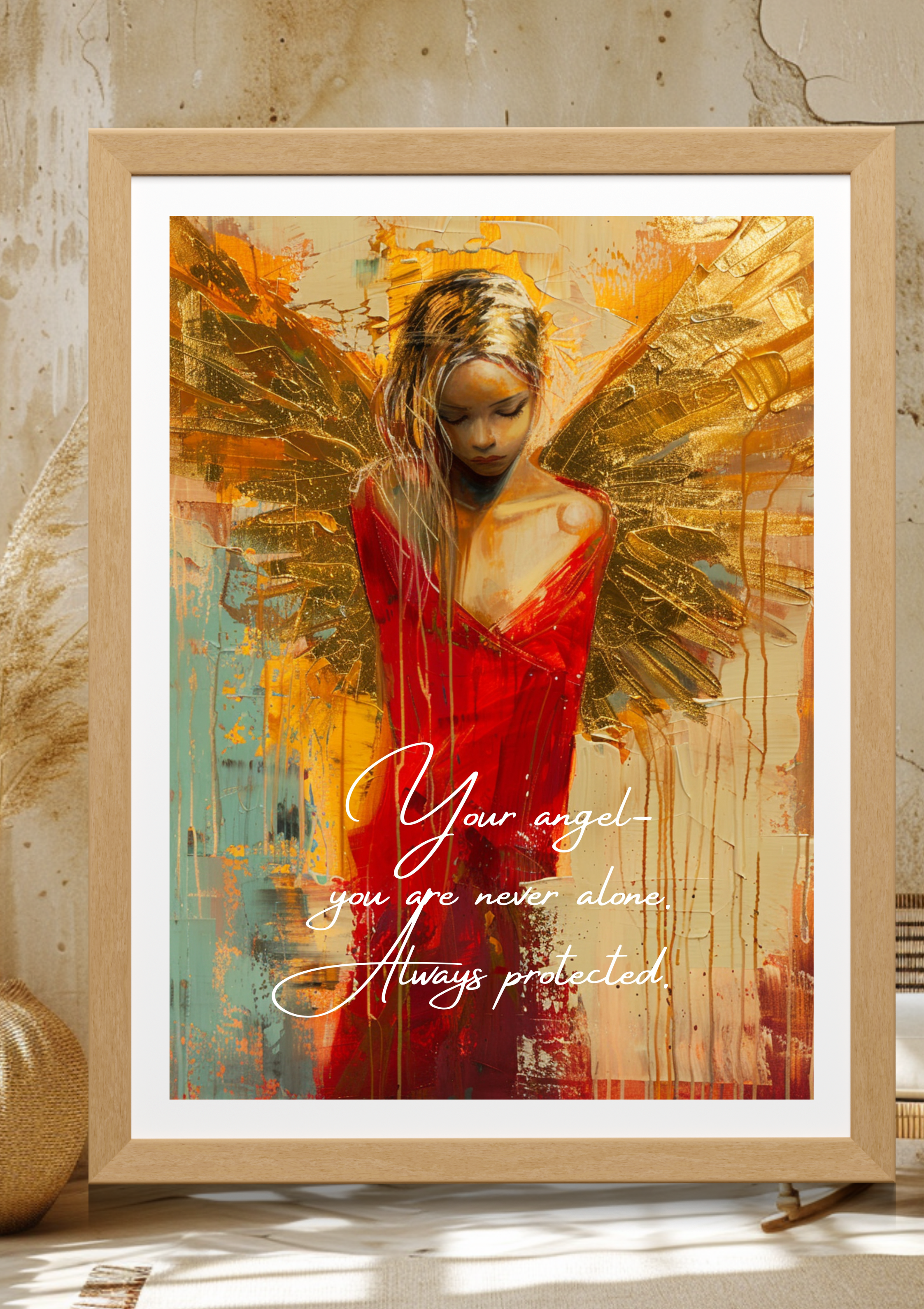 Goldener Engel mit rotem Kleid