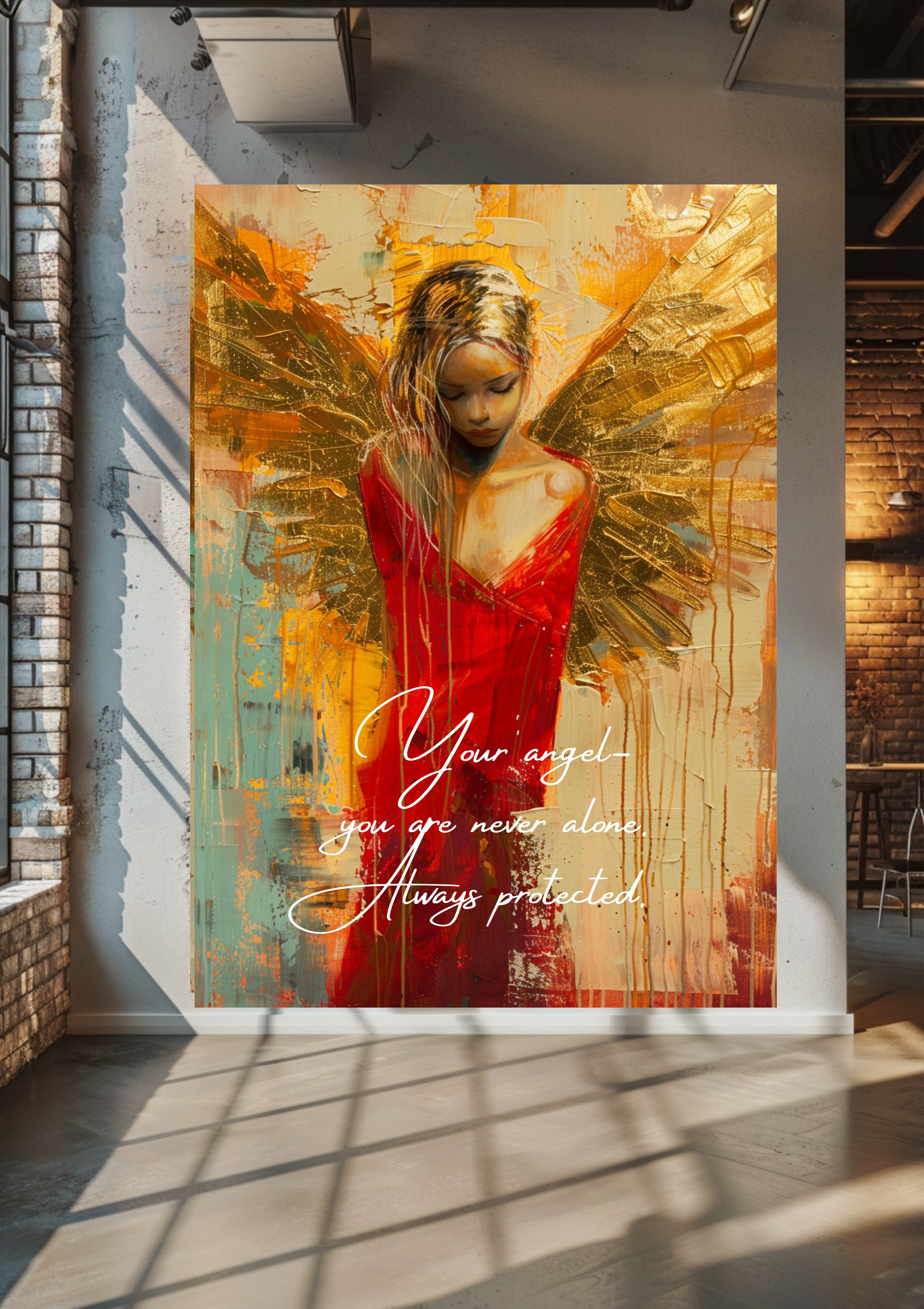Goldener Engel mit rotem Kleid