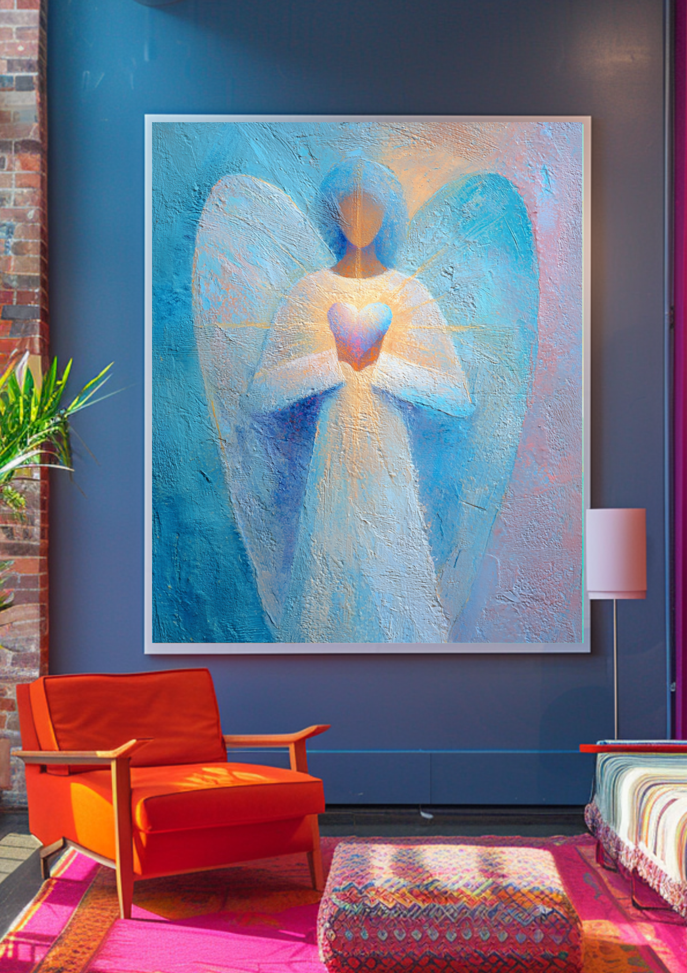 Schutzengel Poster - Türkis Blau Gold - Spirituelle Wandkunst - Engel Kunstdruck