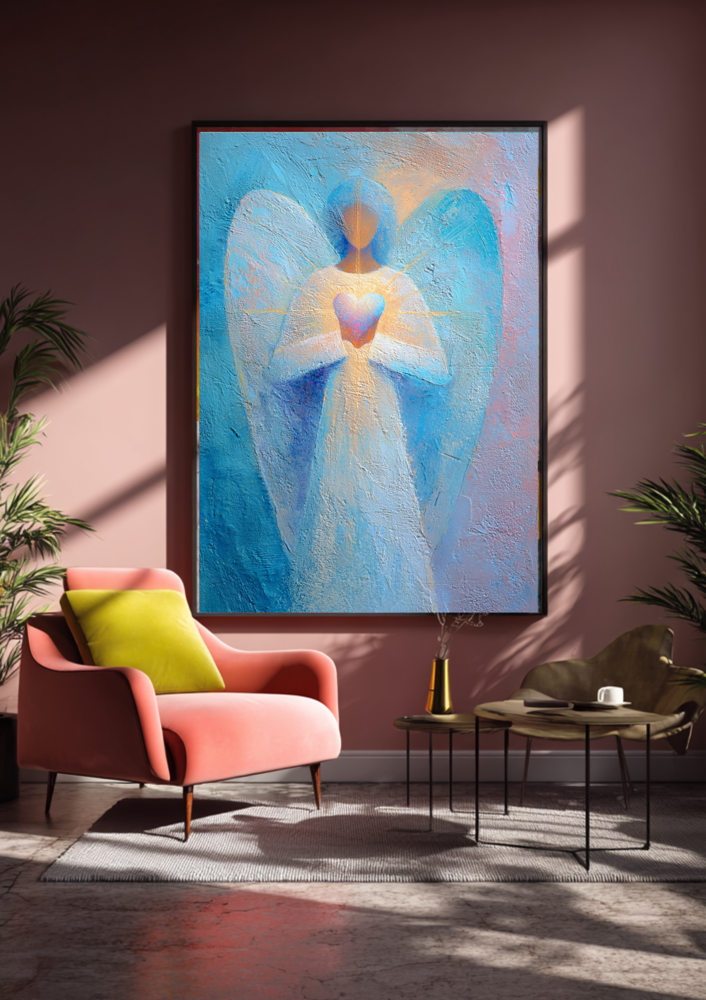 Schutzengel Poster - Türkis Blau Gold - Spirituelle Wandkunst - Engel Kunstdruck