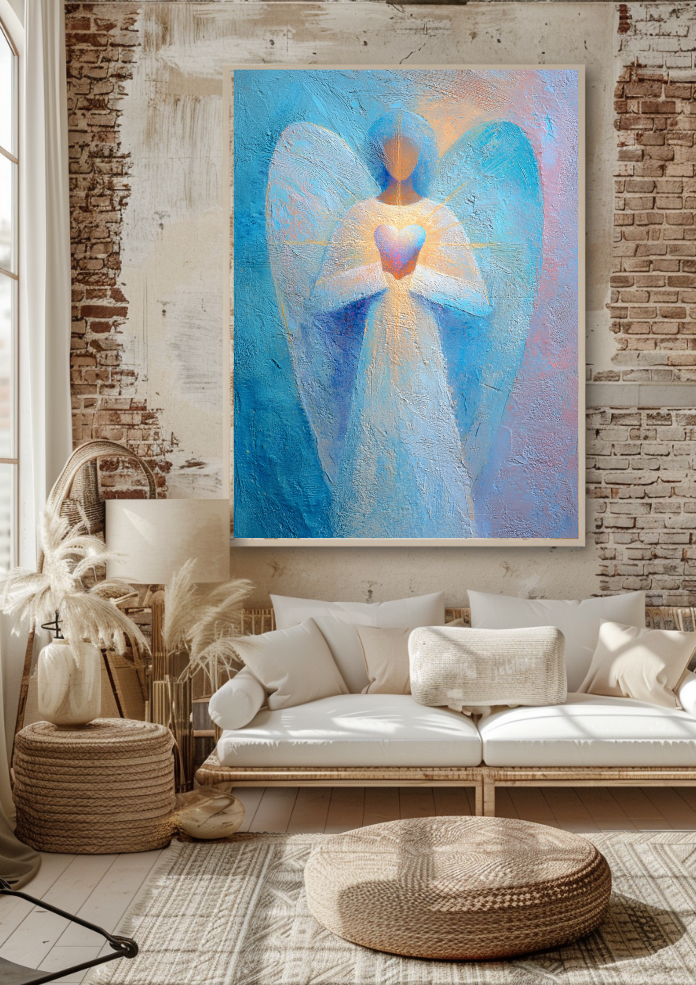 Schutzengel Poster - Türkis Blau Gold - Spirituelle Wandkunst - Engel Kunstdruck