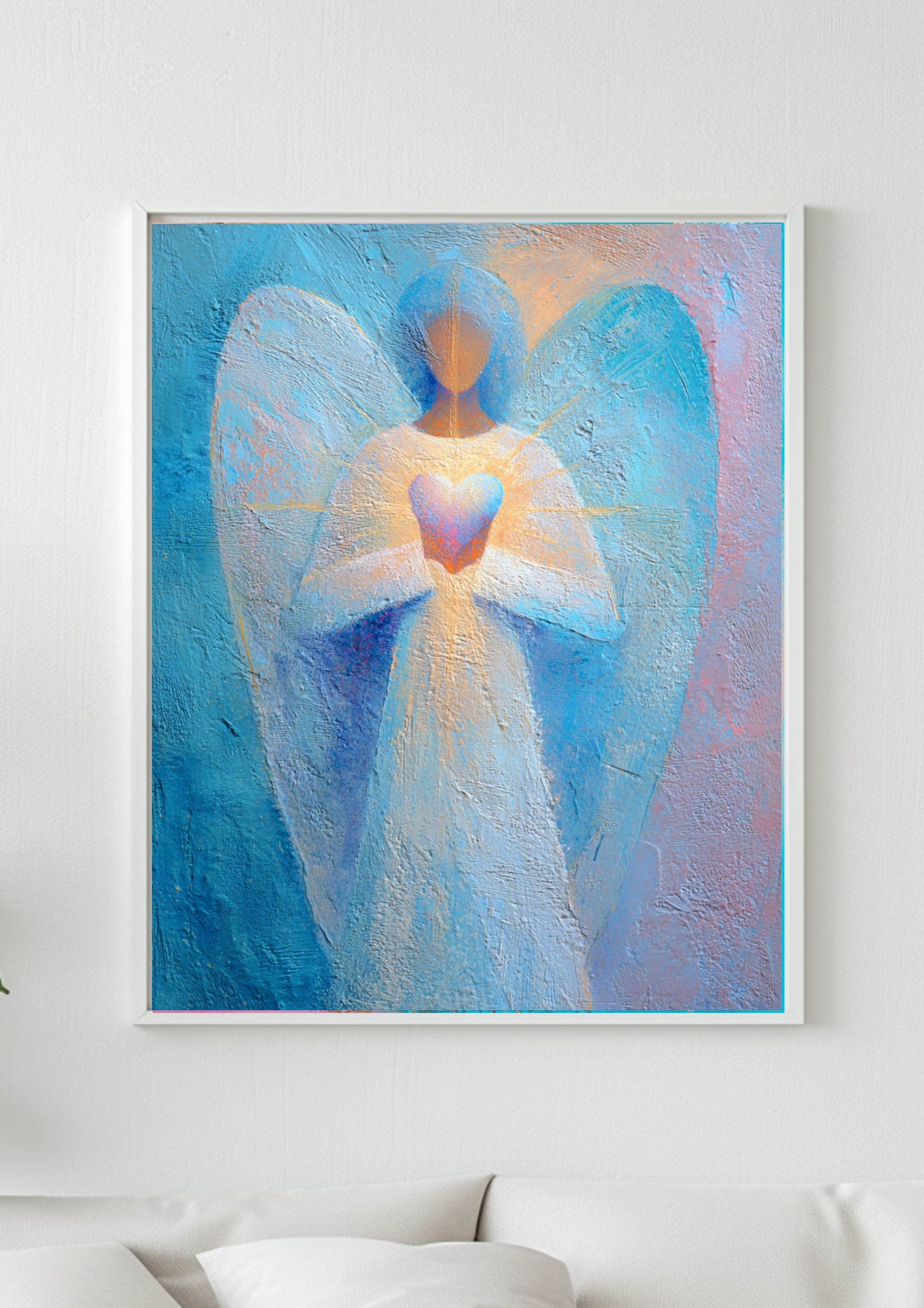 Schutzengel Poster - Türkis Blau Gold - Spirituelle Wandkunst - Engel Kunstdruck