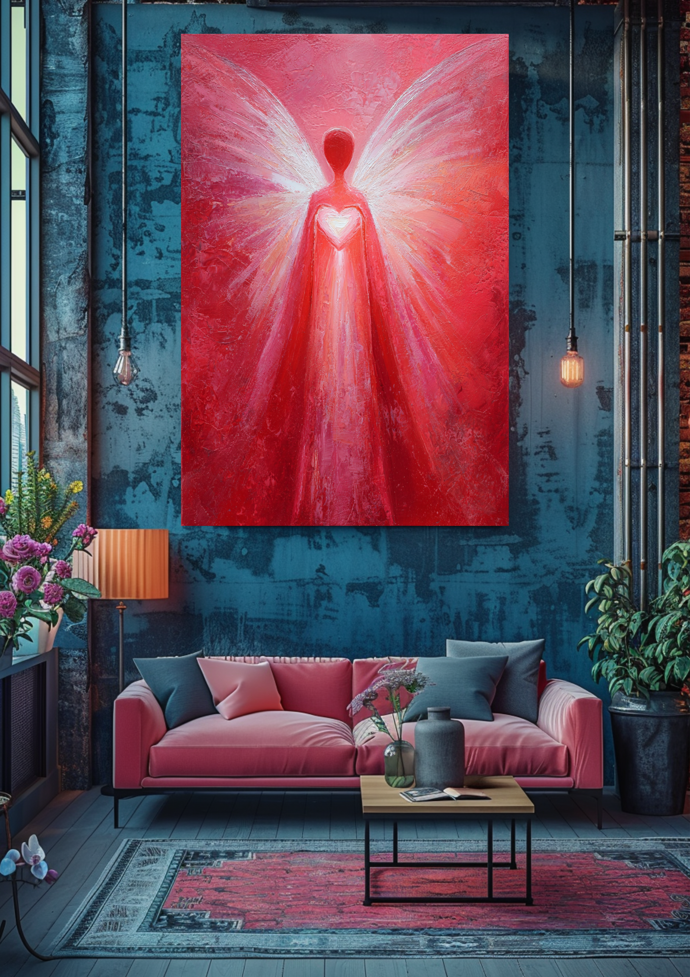 Roter Lichtengel Poster | Strahlender Schutzengel Wandbild | Spirituelle Kunst Druck | Göttliches Licht Engel | Energiekunst Geschenk