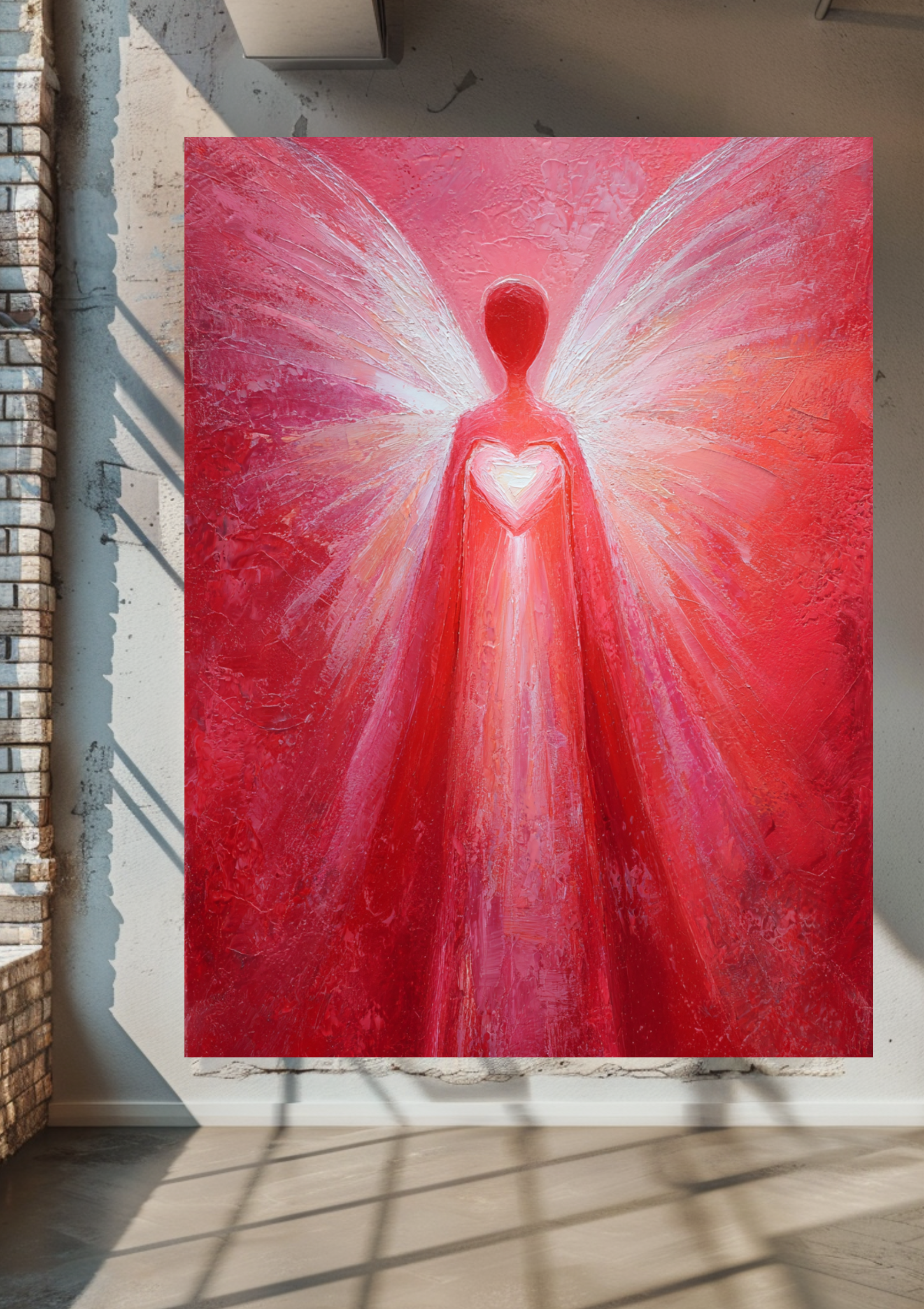 Roter Lichtengel Poster | Strahlender Schutzengel Wandbild | Spirituelle Kunst Druck | Göttliches Licht Engel | Energiekunst Geschenk