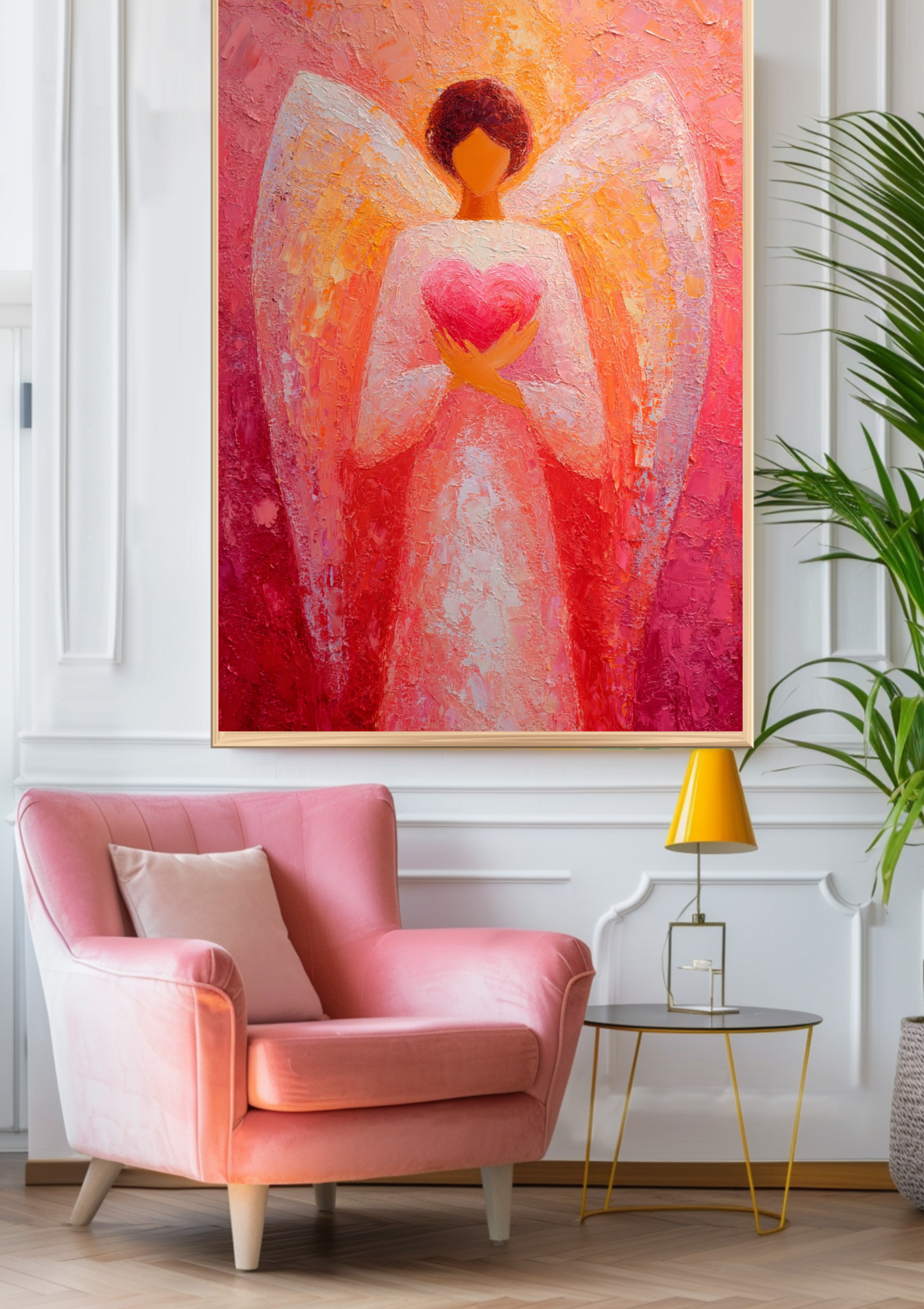 Schutzengel Poster Rot Orange | Herzengel Wandbild | Spirituelle Kunst Druck | Liebe Engel Print | Warme Farben Dekoration | Geschenk