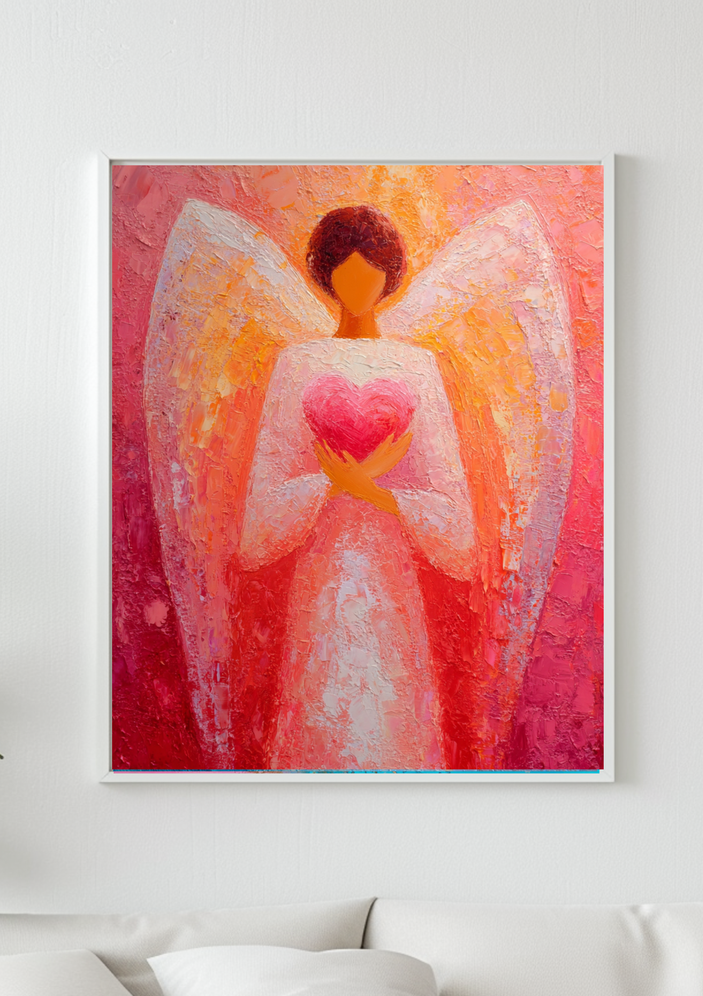 Schutzengel Poster Rot Orange | Herzengel Wandbild | Spirituelle Kunst Druck | Liebe Engel Print | Warme Farben Dekoration | Geschenk