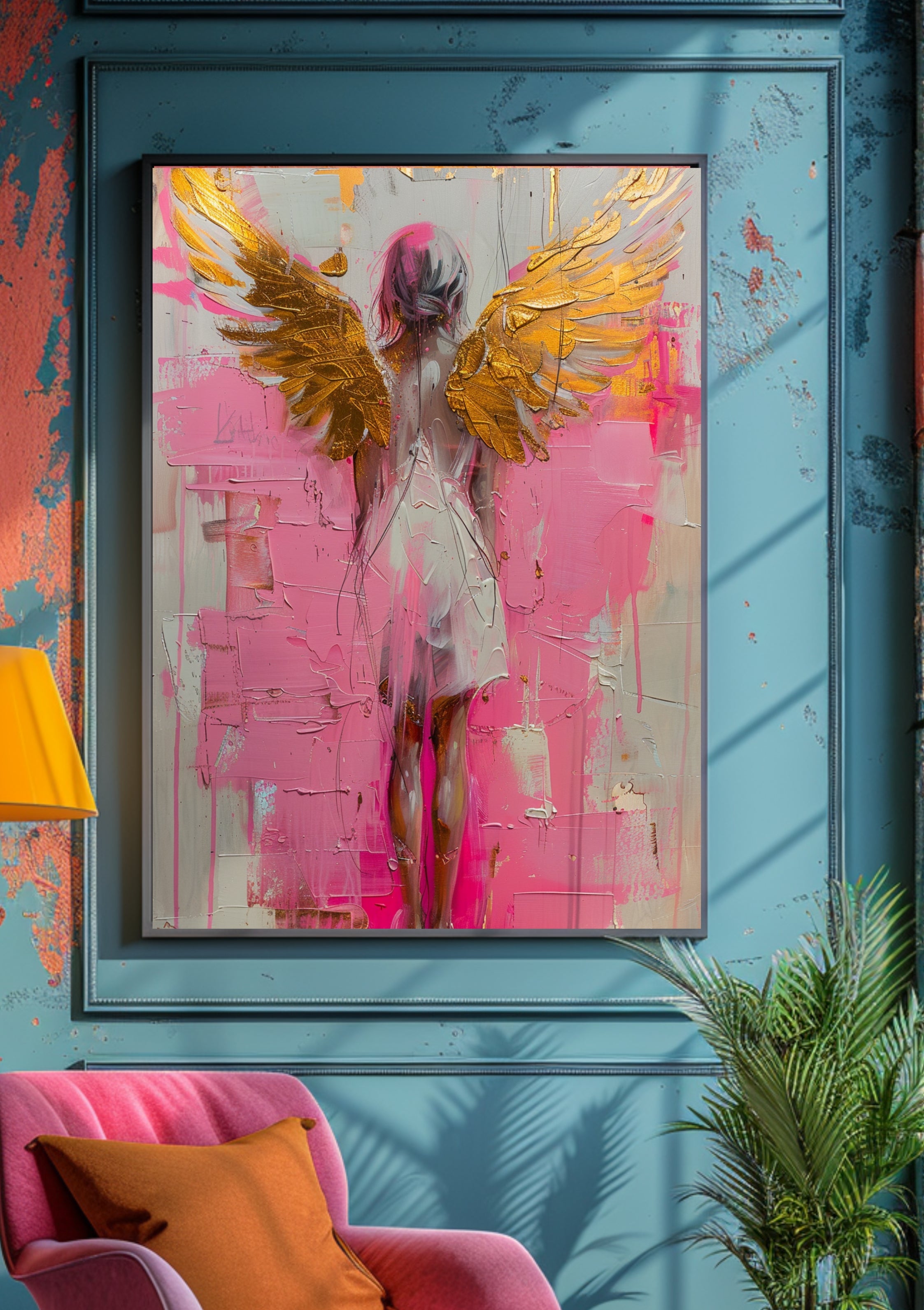 Poster-Engel Wandbild Pink Gold – Moderne Wandkunst Poster Boho Stil