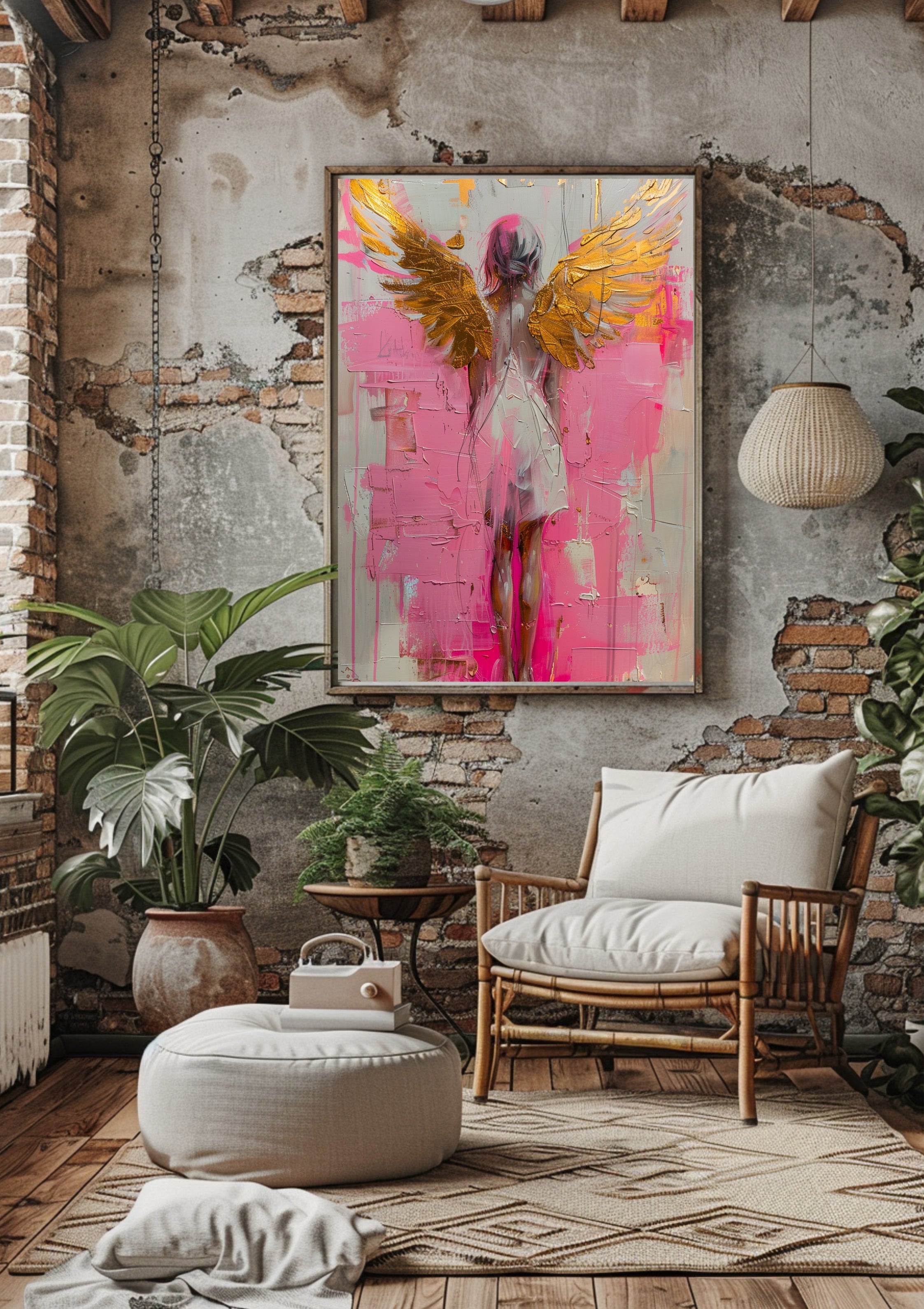 Poster-Engel Wandbild Pink Gold – Moderne Wandkunst Poster Boho Stil