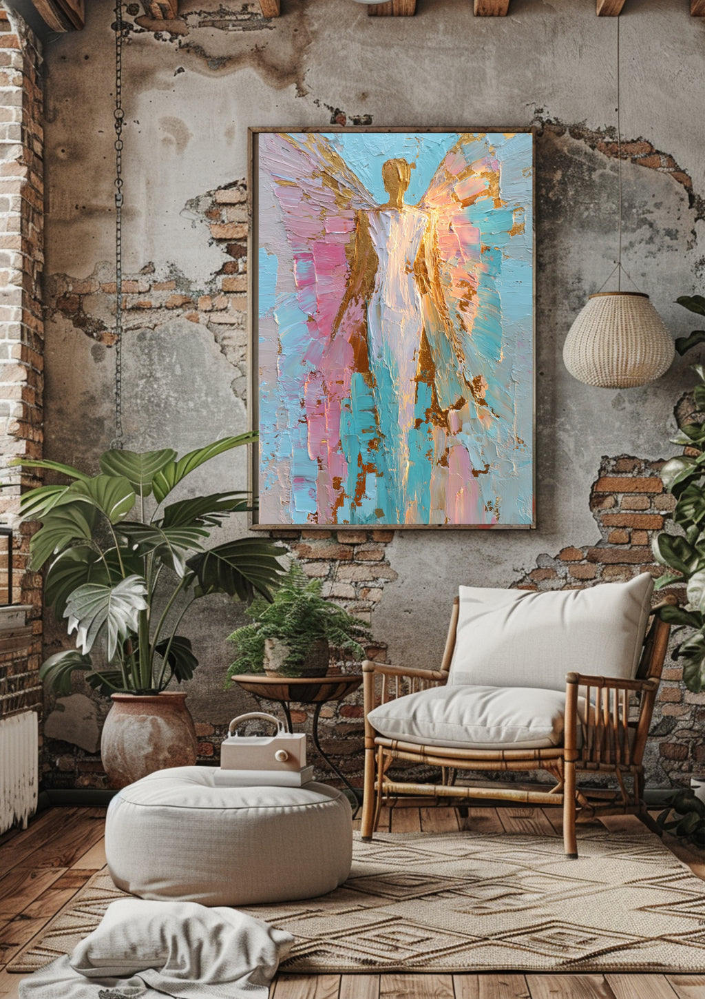 Poster-Engel Wandbild Türkis Gold – Premium Poster moderne Wandkunst Boho Stil
