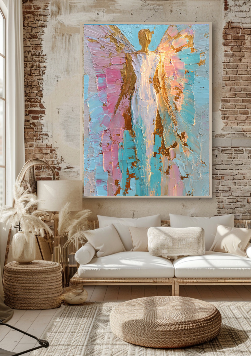 Poster-Engel Wandbild Türkis Gold – Premium Poster moderne Wandkunst Boho Stil